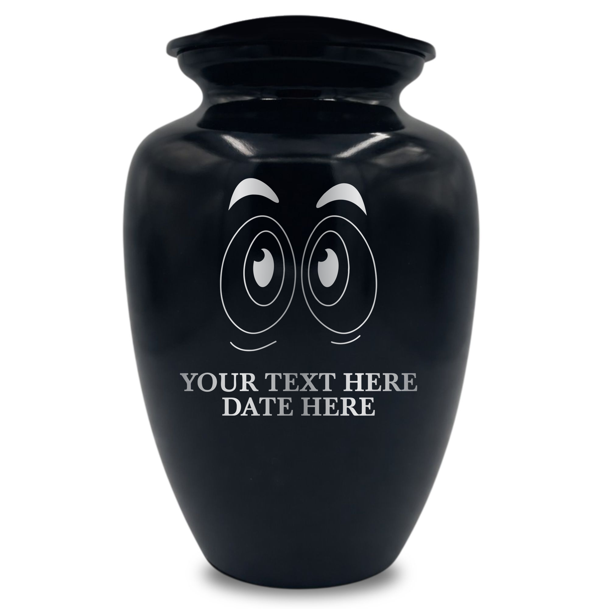 Polished Extra Large Human Cremation Urn 350 Cubic Inch - Engraved Aluminum | Funny Eyes
