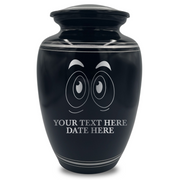 Human Cremation Urn - 350 Cubic Inch Capacity - Black with Silver Rim | Funny Eyes