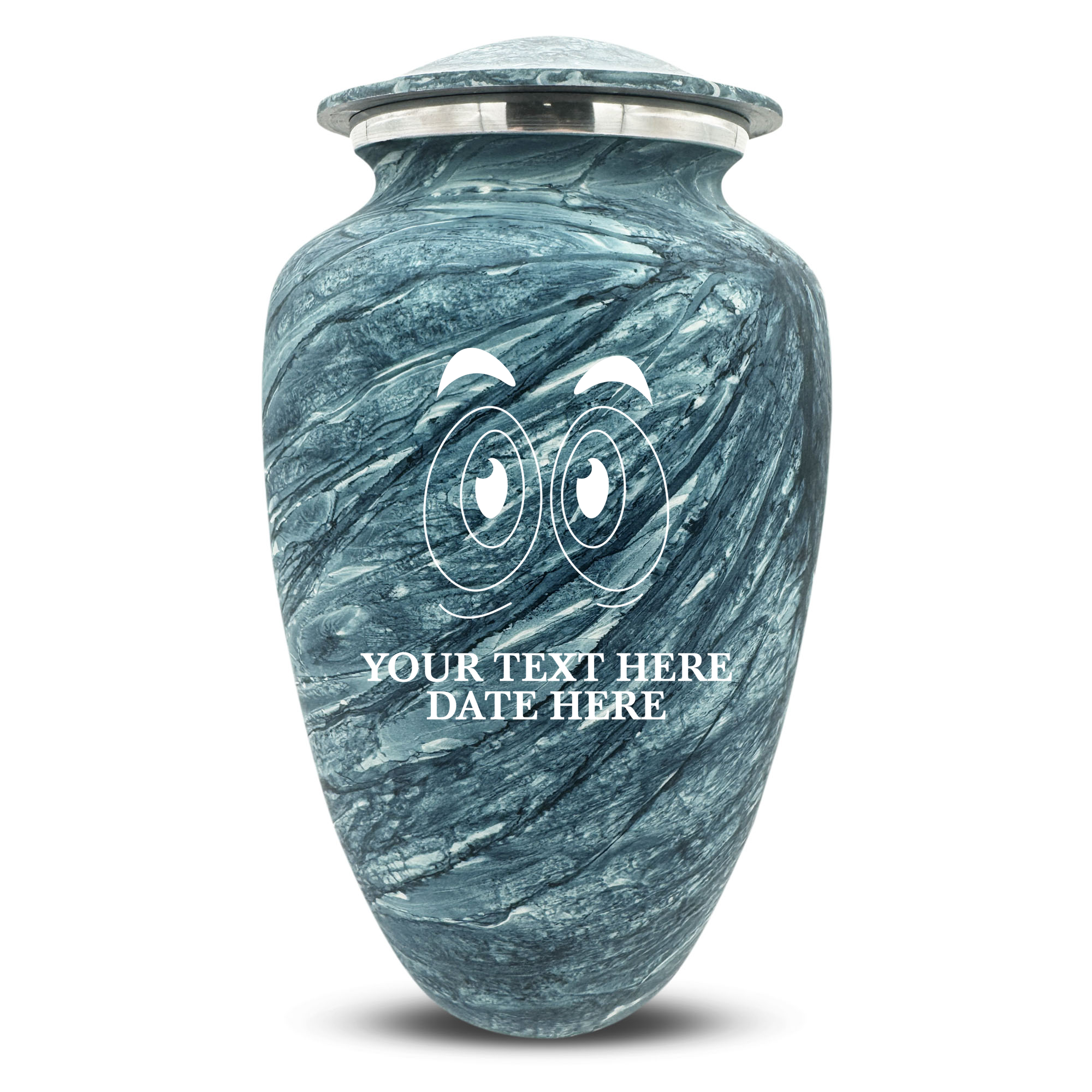 Custom Large Cremation Urn for Human Ashes - Soft Whisper Collection - Funny Eyes Design - Distressed Finish - 200 Cubic Inch