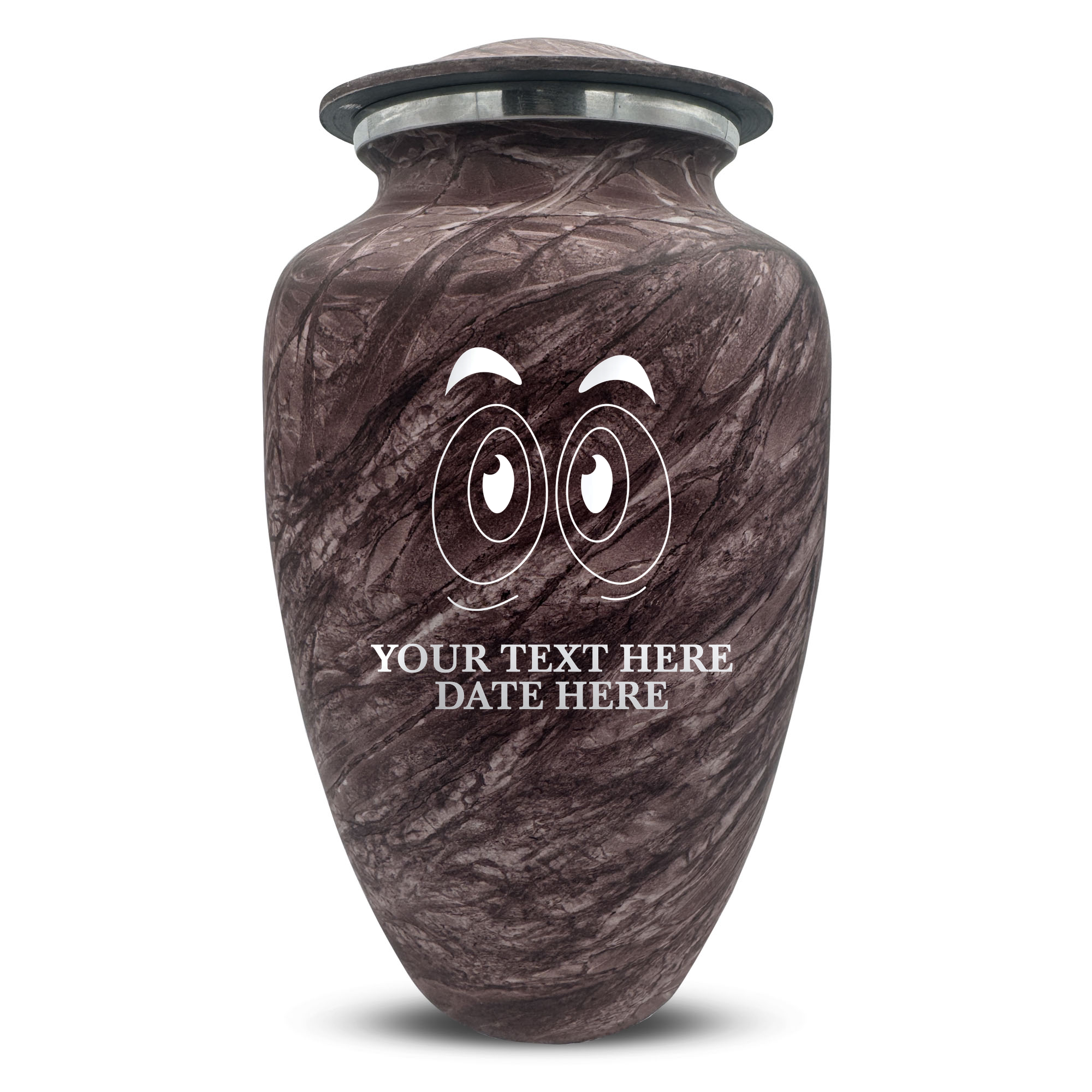 Custom Large Cremation Urn for Human Ashes - Soft Whisper Collection - Funny Eyes Design - Distressed Finish - 200 Cubic Inch