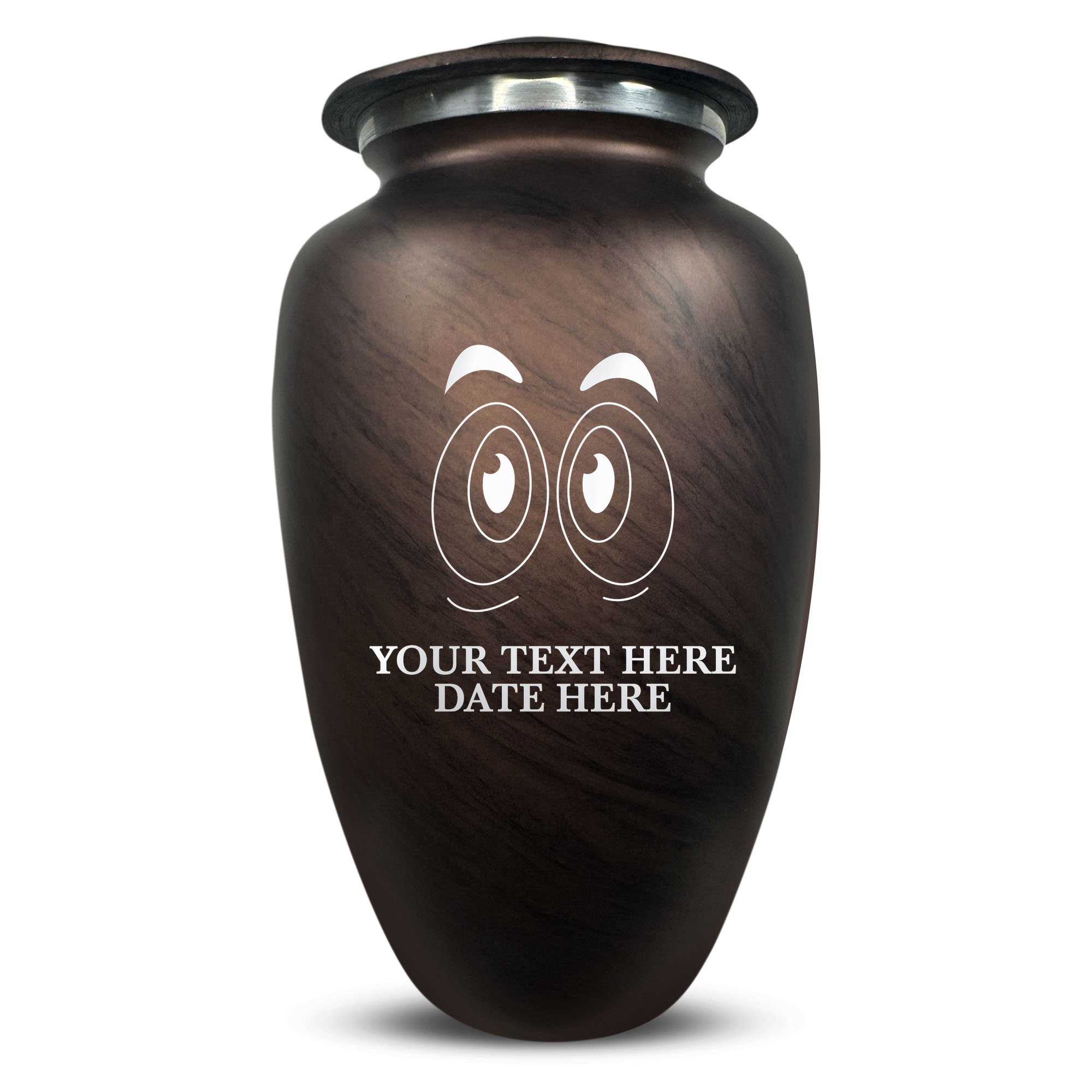 Custom Large Cremation Urn for Human Ashes - Soft Whisper Collection - Funny Eyes Design - Distressed Finish - 200 Cubic Inch