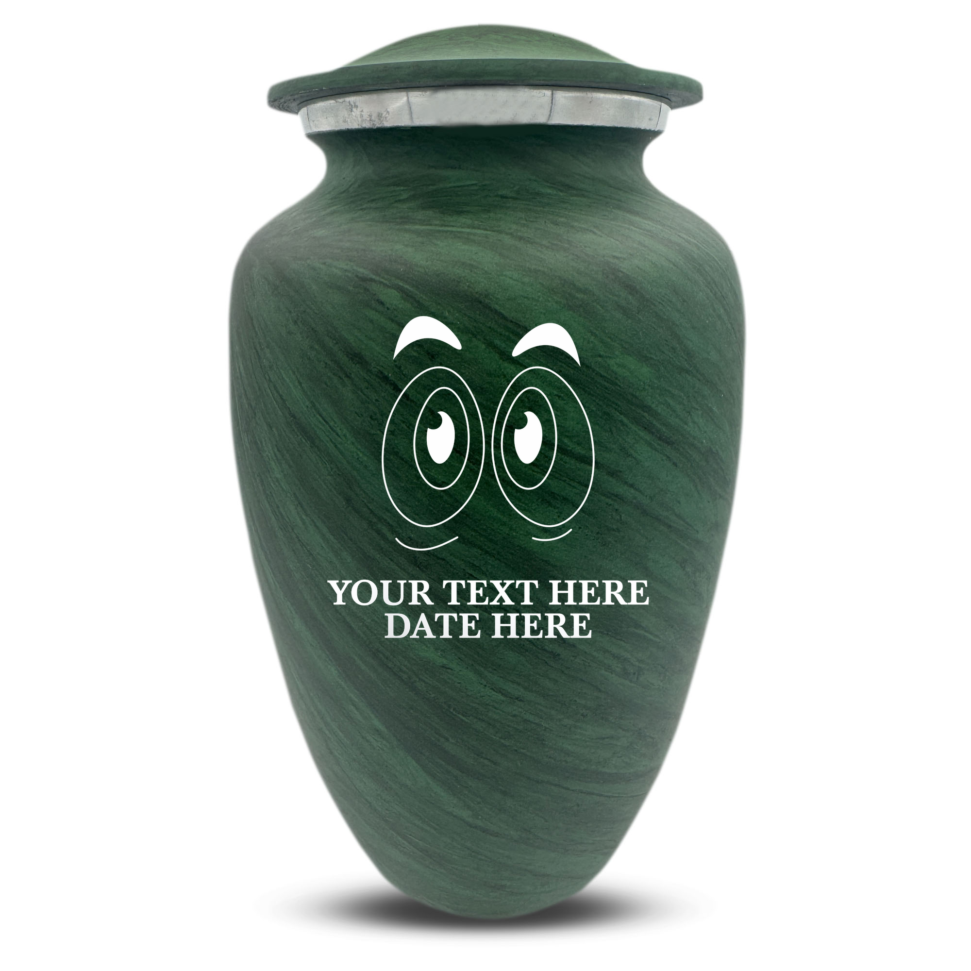Custom Large Cremation Urn for Human Ashes - Soft Whisper Collection - Funny Eyes Design - Distressed Finish - 200 Cubic Inch