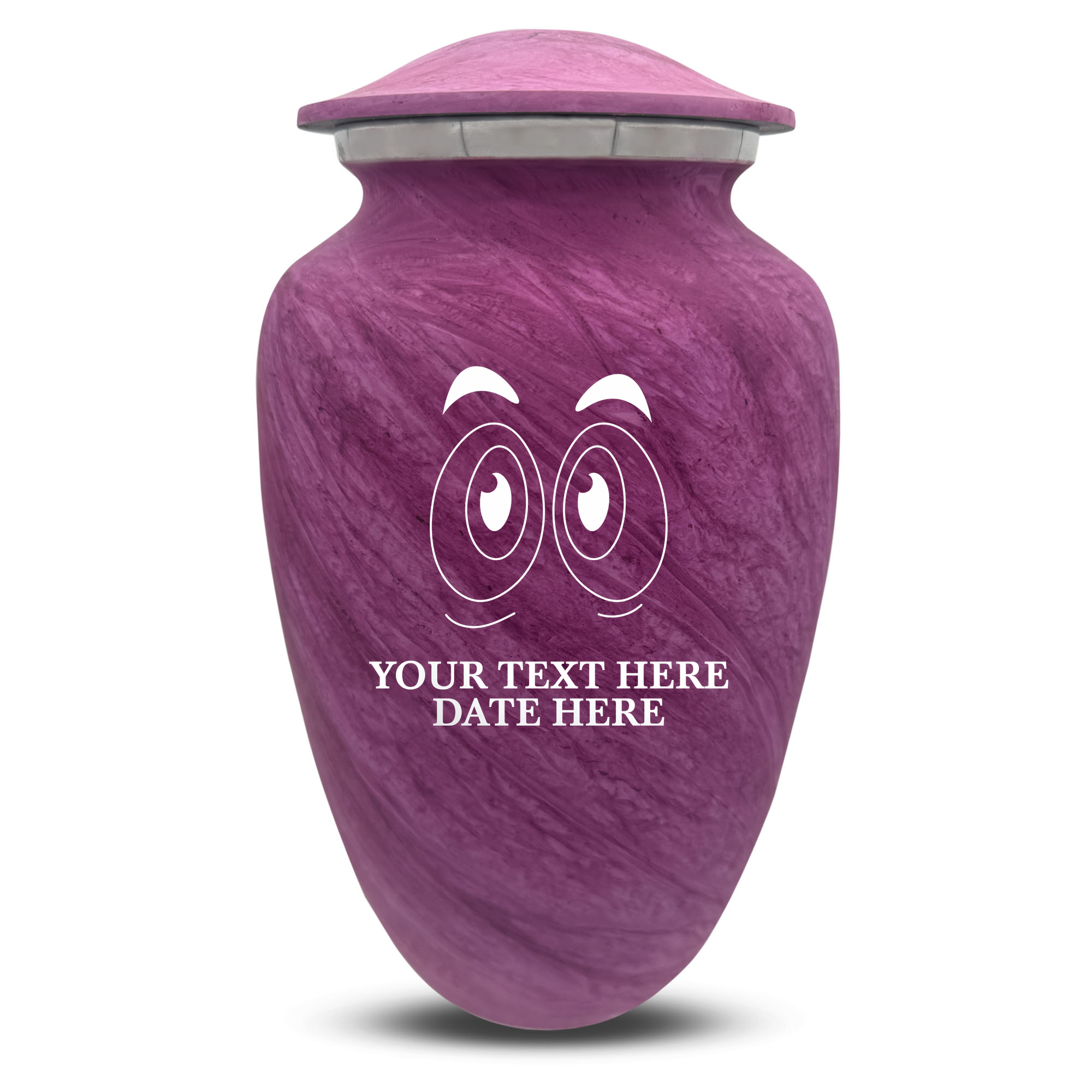 Custom Large Cremation Urn for Human Ashes - Soft Whisper Collection - Funny Eyes Design - Distressed Finish - 200 Cubic Inch