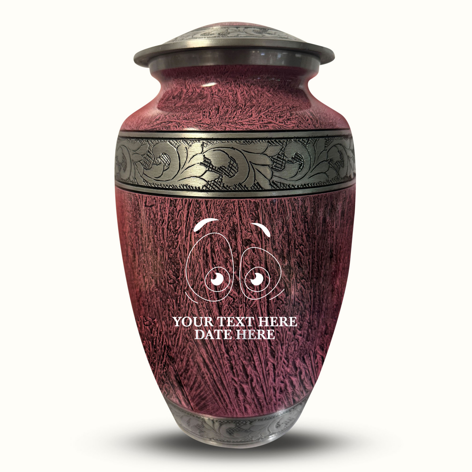 Custom Aluminum Human Urn - Elevate Collection - Funny Eyes Design - Distressed Finish - 200 Cubic Inch
