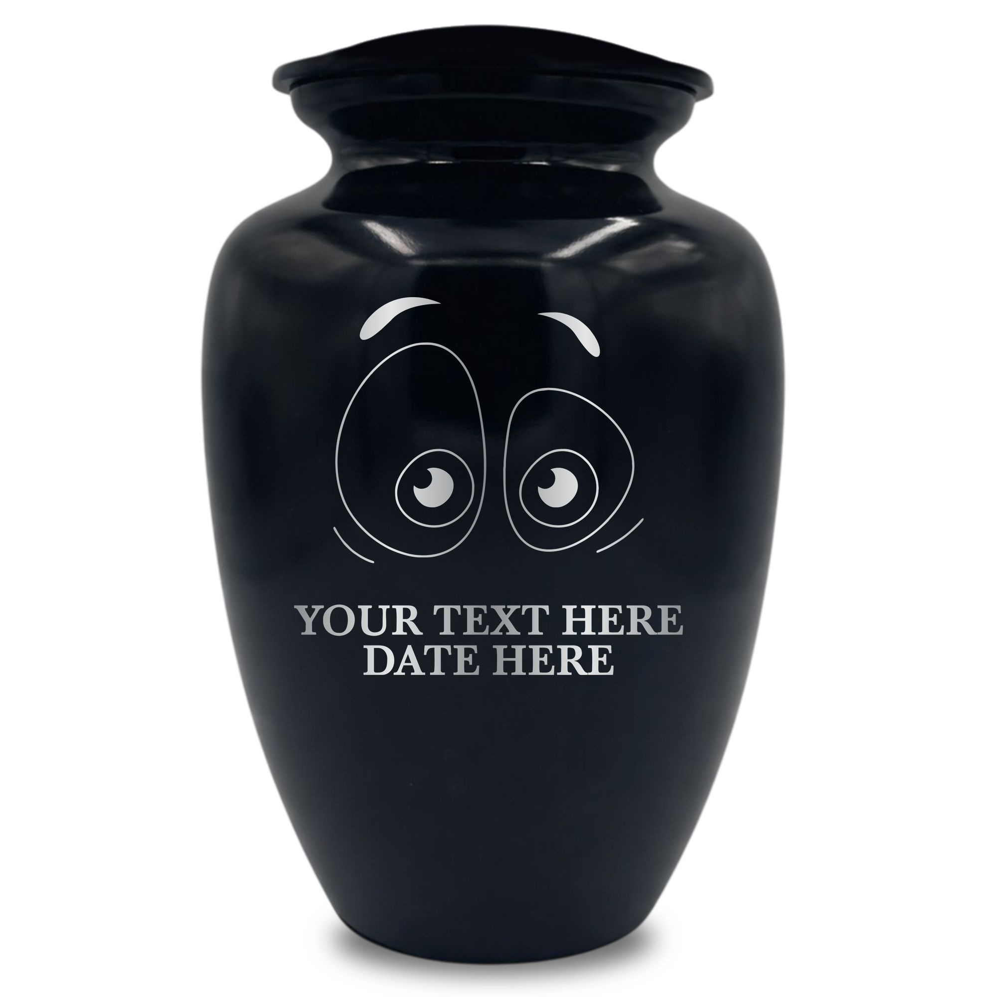 Polished Extra Large Human Cremation Urn 350 Cubic Inch - Engraved Aluminum | Funny Eyes