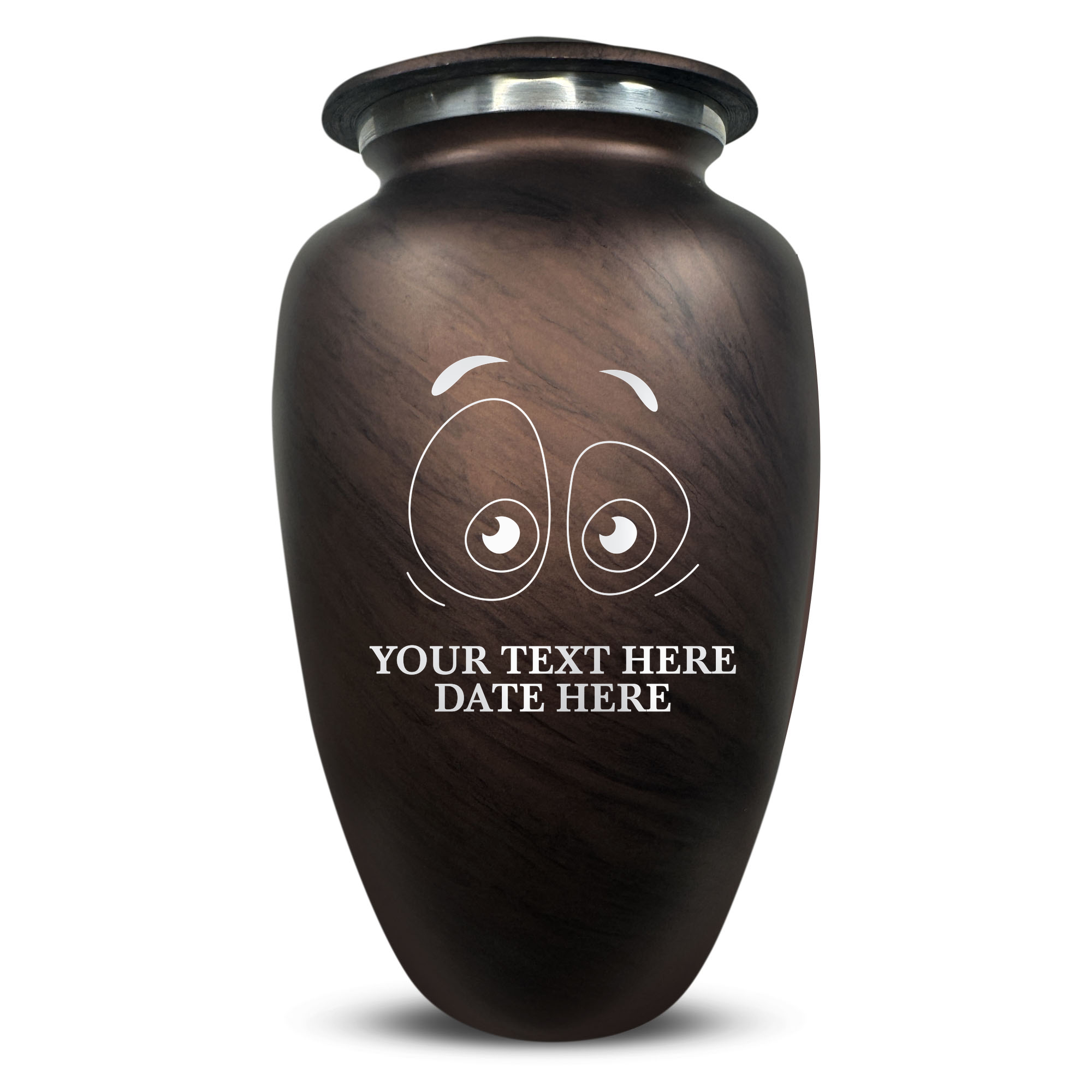 Custom Large Cremation Urn for Human Ashes - Soft Whisper Collection - Funny Eyes Design - Distressed Finish - 200 Cubic Inch