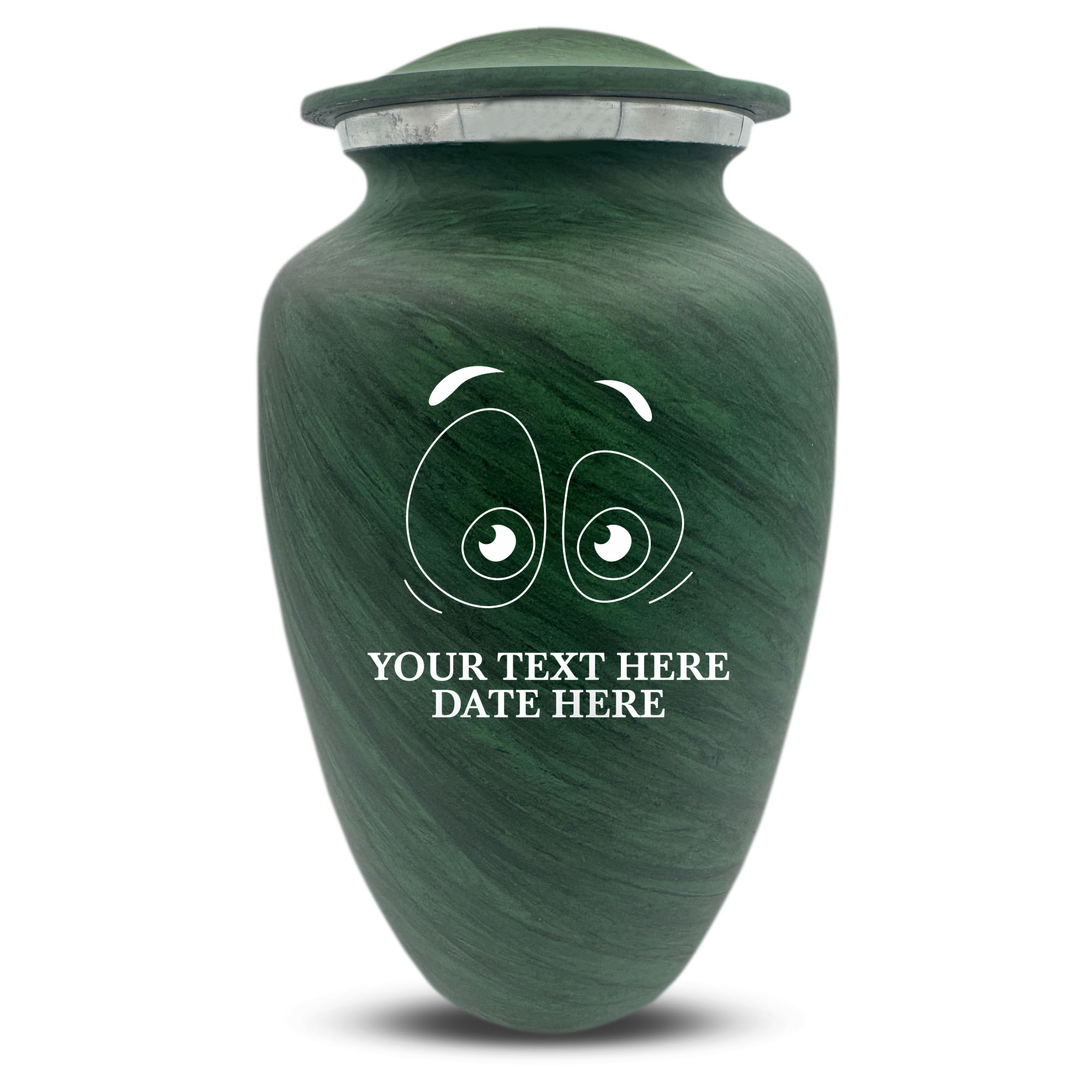 Custom Large Cremation Urn for Human Ashes - Soft Whisper Collection - Funny Eyes Design - Distressed Finish - 200 Cubic Inch
