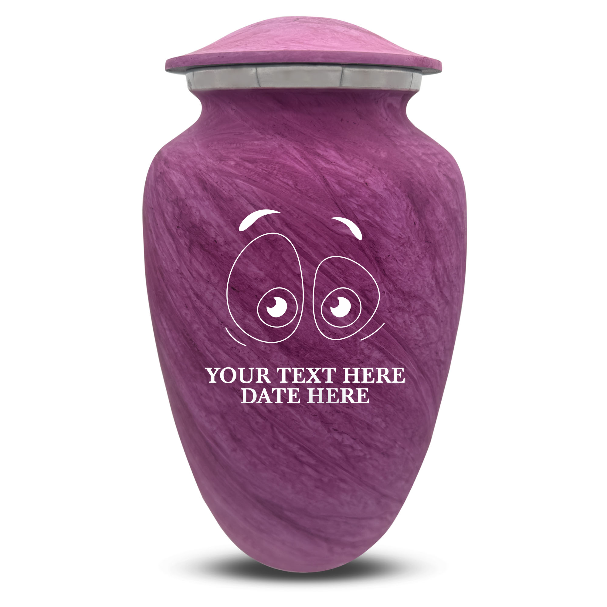 Custom Large Cremation Urn for Human Ashes - Soft Whisper Collection - Funny Eyes Design - Distressed Finish - 200 Cubic Inch