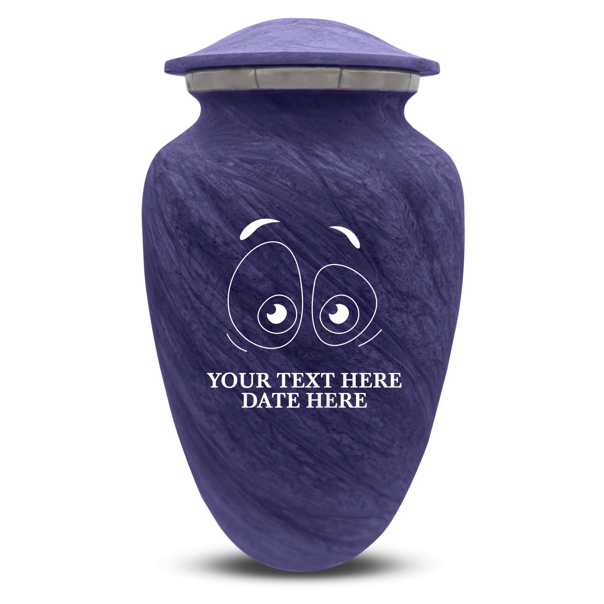 Custom Large Cremation Urn for Human Ashes - Soft Whisper Collection - Funny Eyes Design - Distressed Finish - 200 Cubic Inch