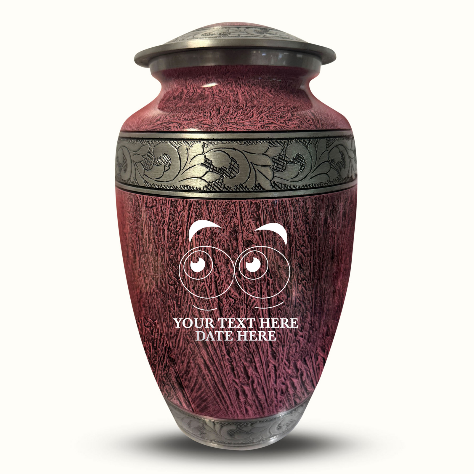Custom Aluminum Human Urn - Elevate Collection - Funny Eyes Design - Distressed Finish - 200 Cubic Inch