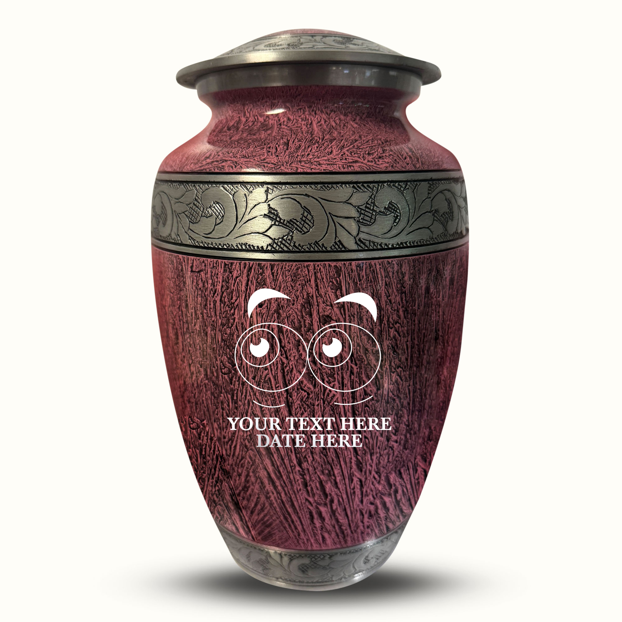 Custom Large Cremation Urn for Human Ashes - Elevate Collection - Funny Eyes Design - Distressed Finish - 200 Cubic Inch