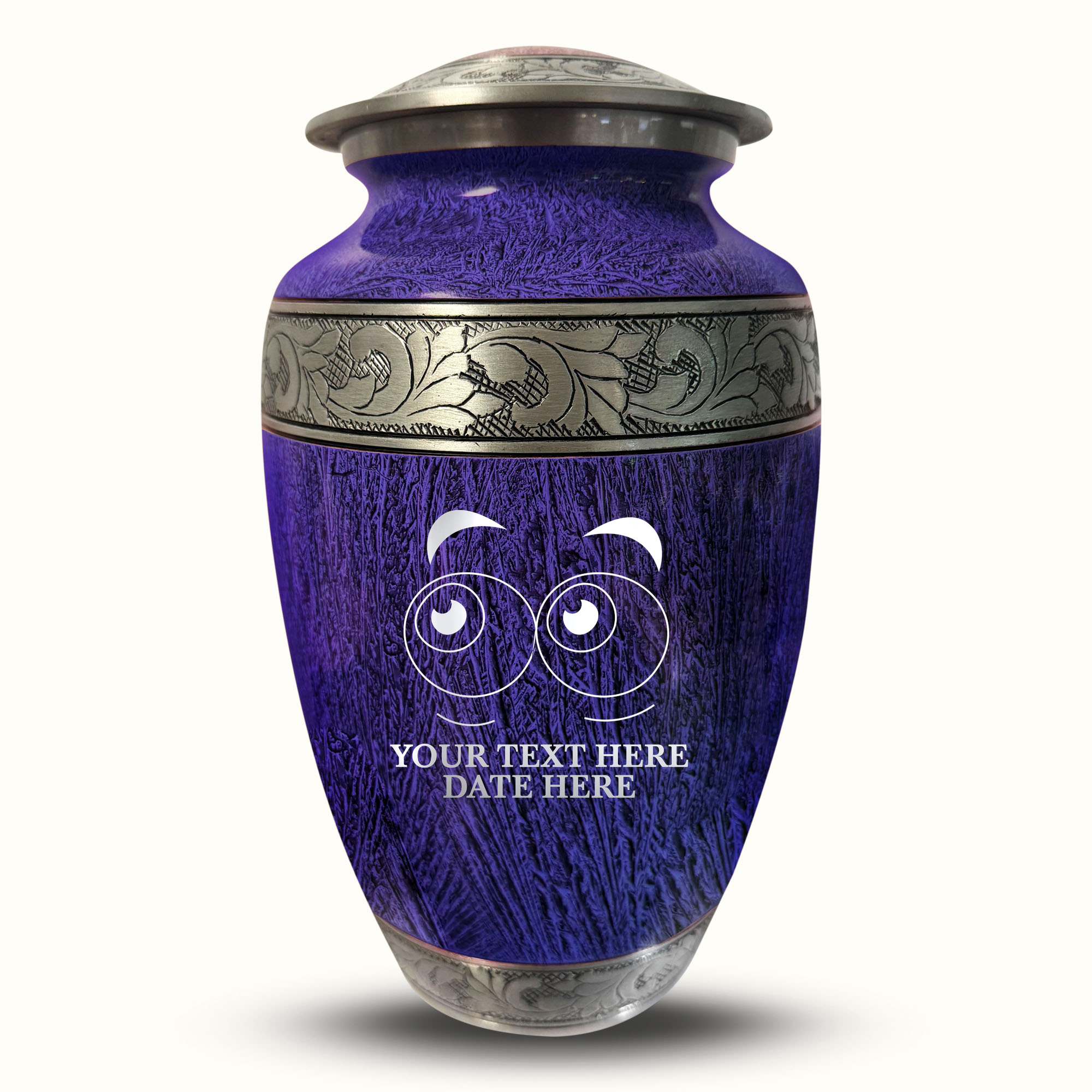 Custom Large Cremation Urn for Human Ashes - Elevate Collection - Funny Eyes Design - Distressed Finish - 200 Cubic Inch
