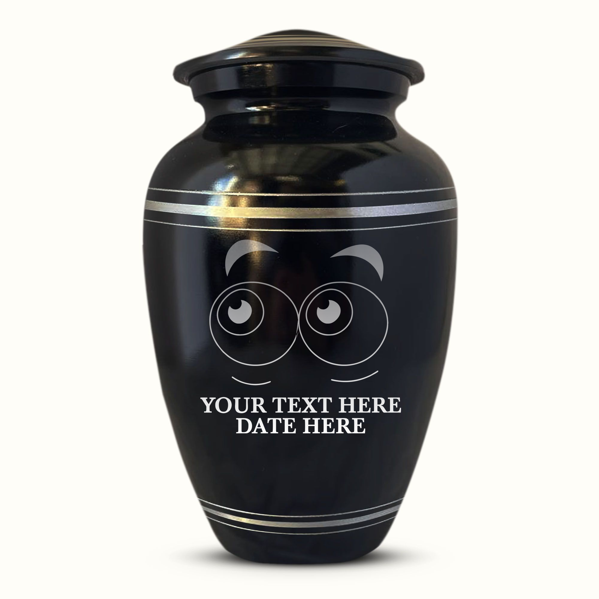 Polished Aluminum with Silver Rim Human Cremation Urn - 200 Cubic Inch | Funny Eyes