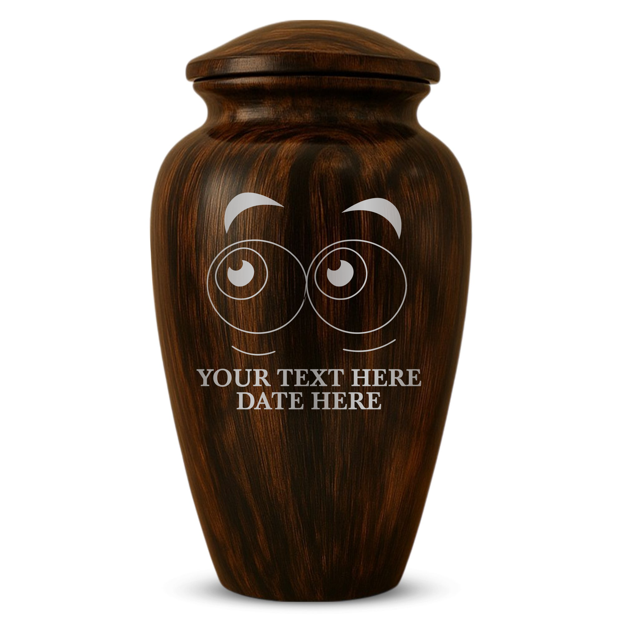 Human Cremation Urn - 200 Cubic Inch - Ingrained Wood Style Finish | Funny Eyes