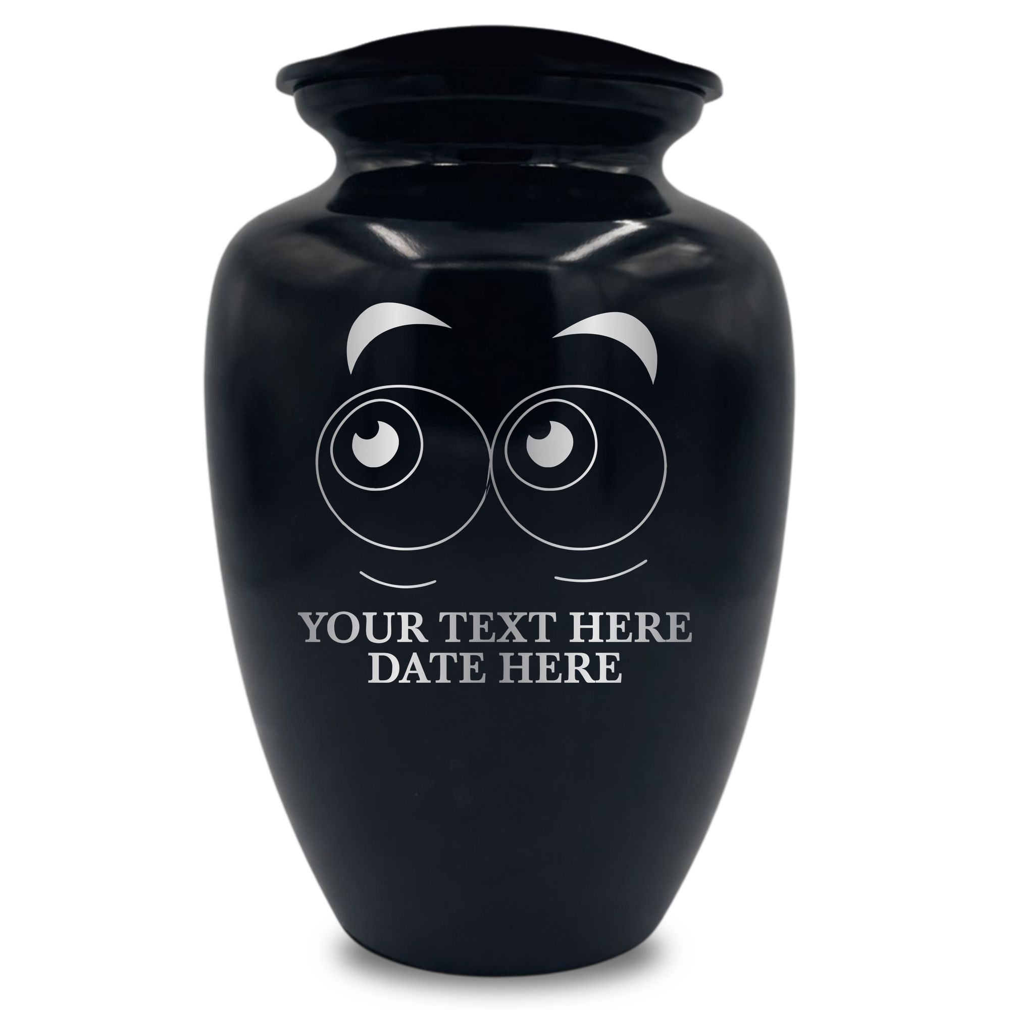 Polished Extra Large Human Cremation Urn 350 Cubic Inch - Engraved Aluminum | Funny Eyes