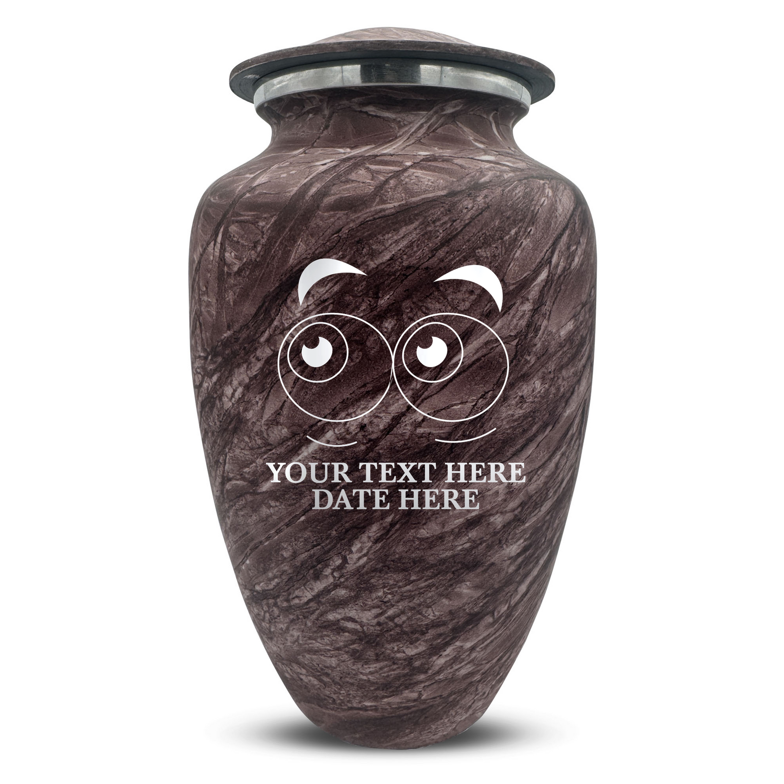 Custom Human Urns - Soft Whisper Collection - Funny Eyes Design - Distressed Finish - 200 Cubic Inch