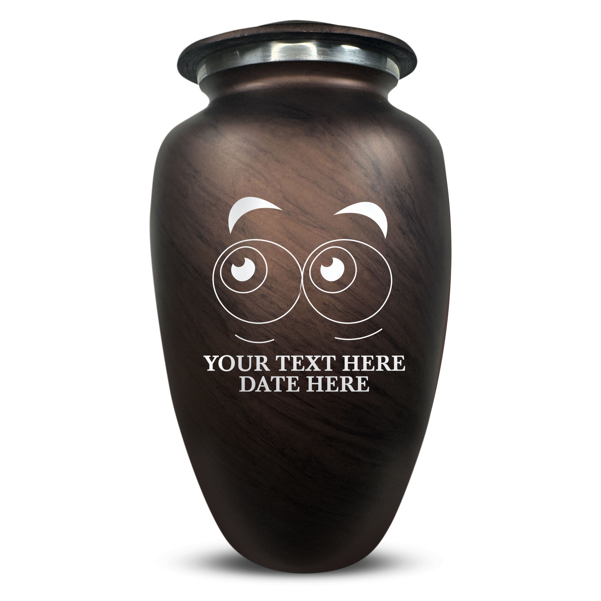 Custom Large Cremation Urn for Human Ashes - Soft Whisper Collection - Funny Eyes Design - Distressed Finish - 200 Cubic Inch