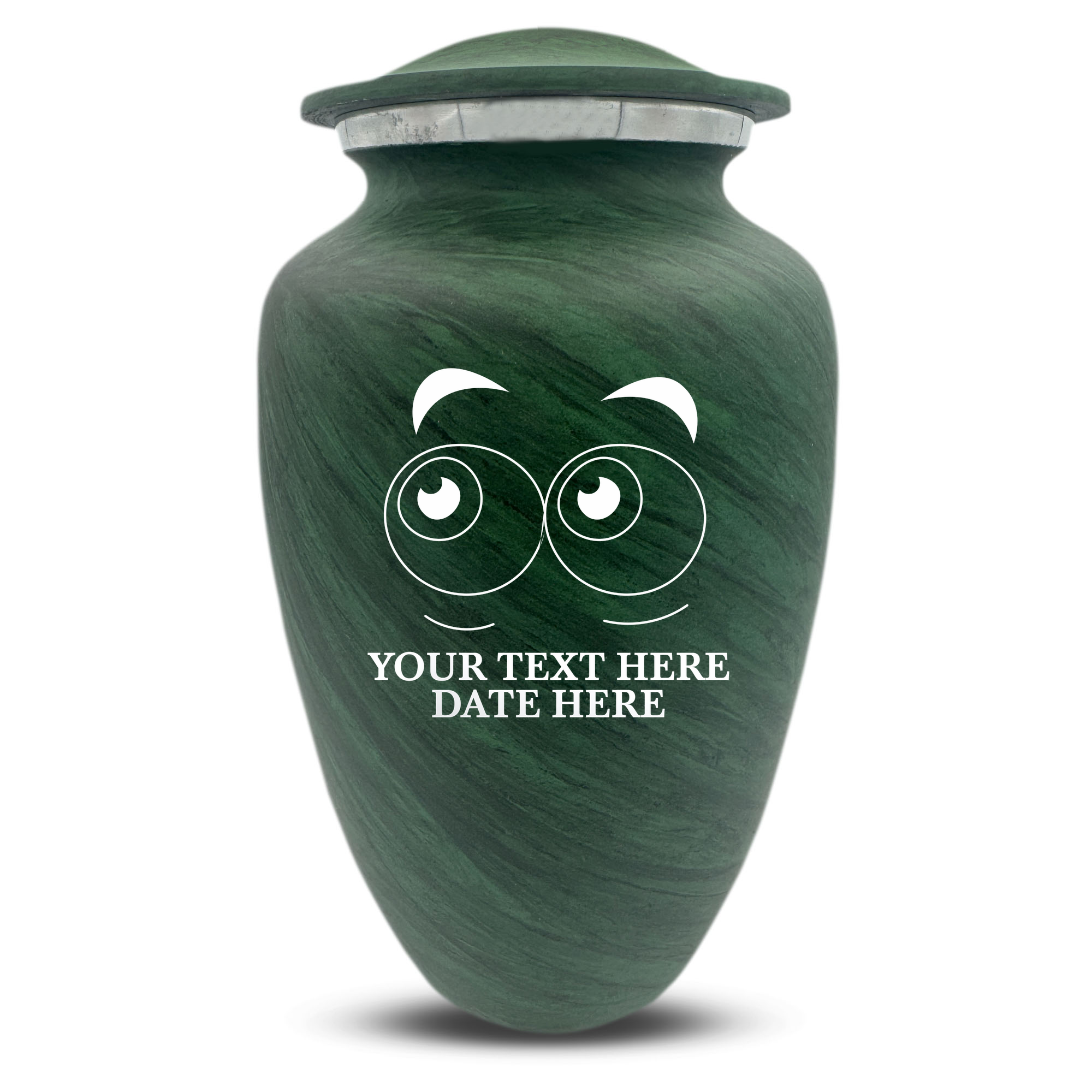 Custom Large Cremation Urn for Human Ashes - Soft Whisper Collection - Funny Eyes Design - Distressed Finish - 200 Cubic Inch