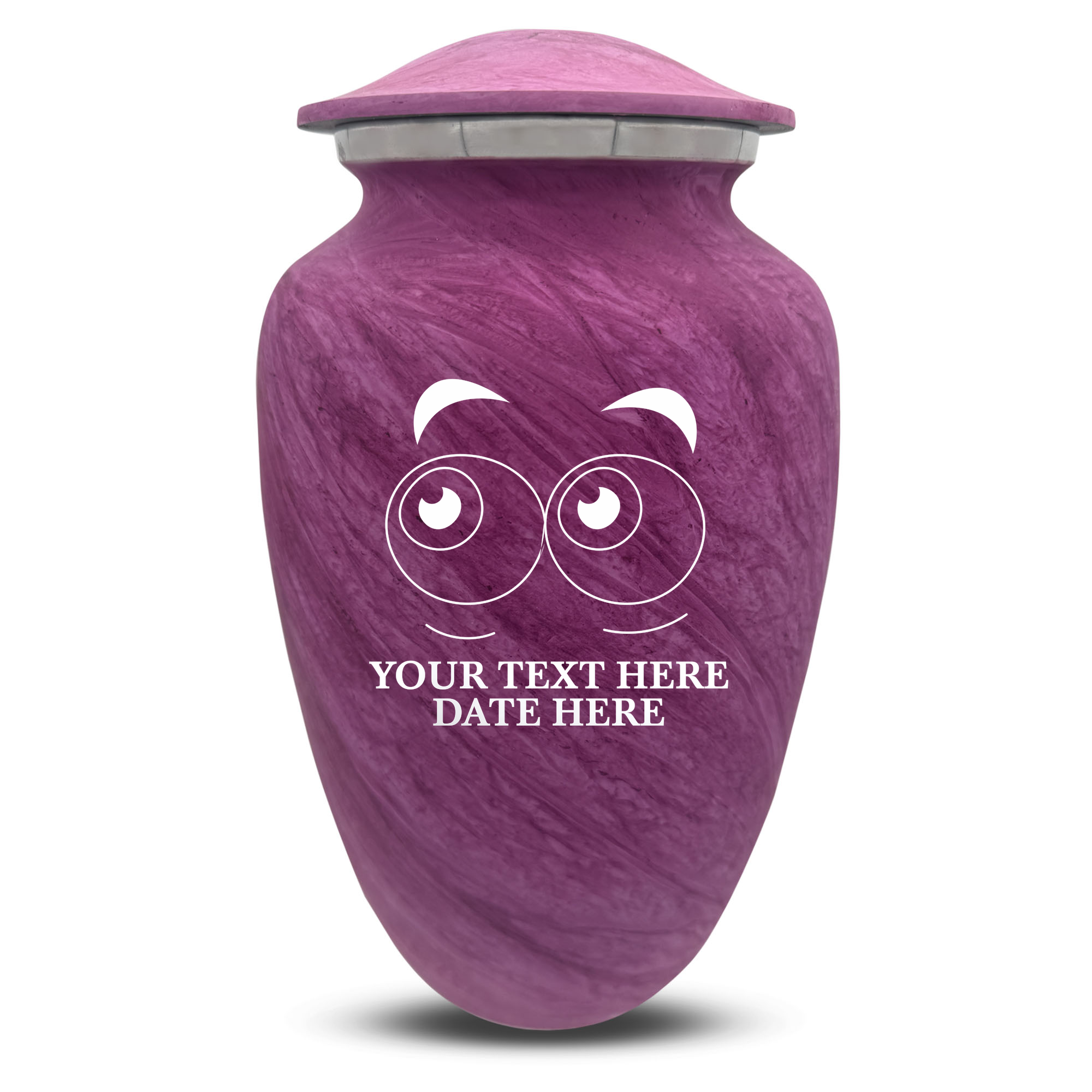 Custom Large Cremation Urn for Human Ashes - Soft Whisper Collection - Funny Eyes Design - Distressed Finish - 200 Cubic Inch