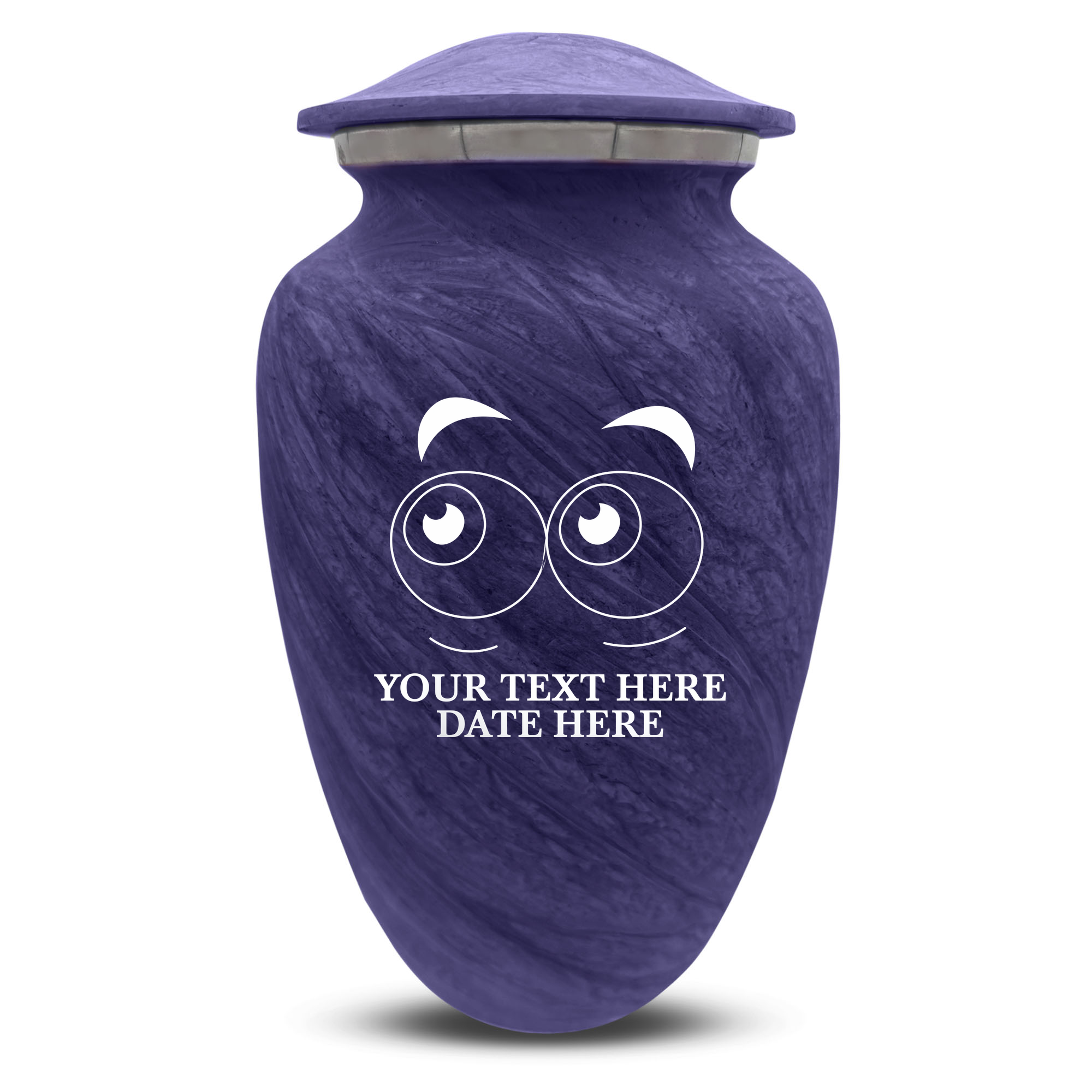 Custom Large Cremation Urn for Human Ashes - Soft Whisper Collection - Funny Eyes Design - Distressed Finish - 200 Cubic Inch