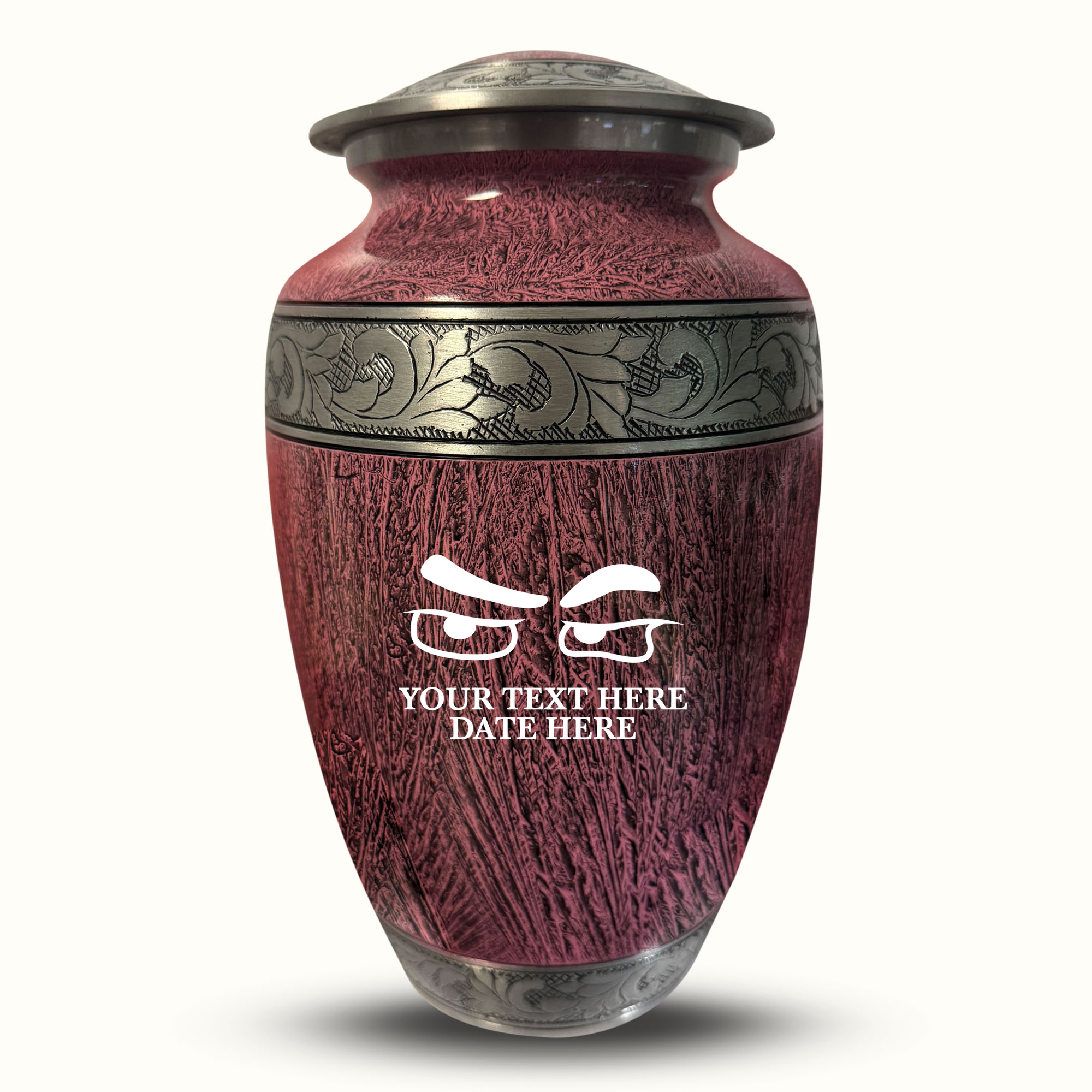 Custom Large Cremation Urn for Human Ashes - Elevate Collection - Funny Eyes Design - Distressed Finish - 200 Cubic Inch