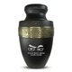 Elite Human Cremation Urn – 200 Cubic Inch – Aluminum with Gold Inlay | Funny Eyes