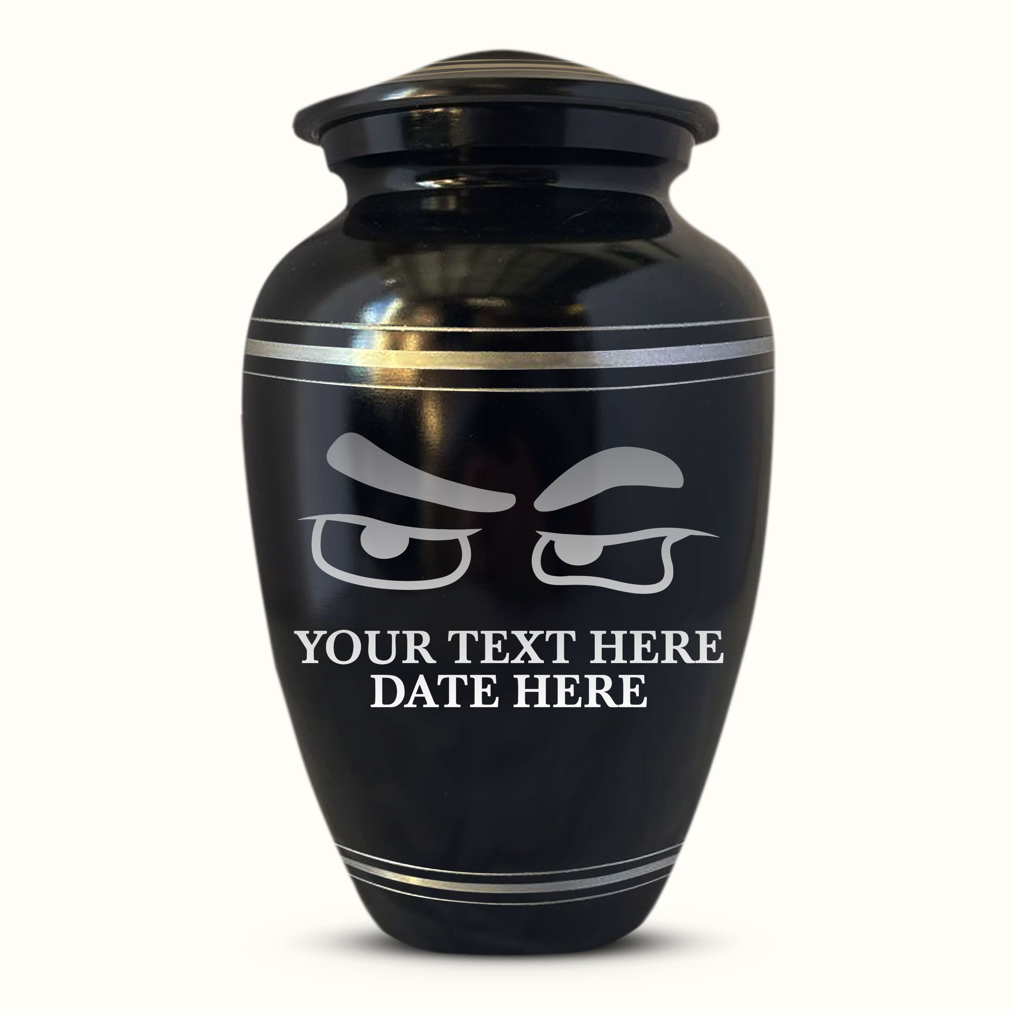 Polished Aluminum with Silver Rim Human Cremation Urn - 200 Cubic Inch | Funny Eyes