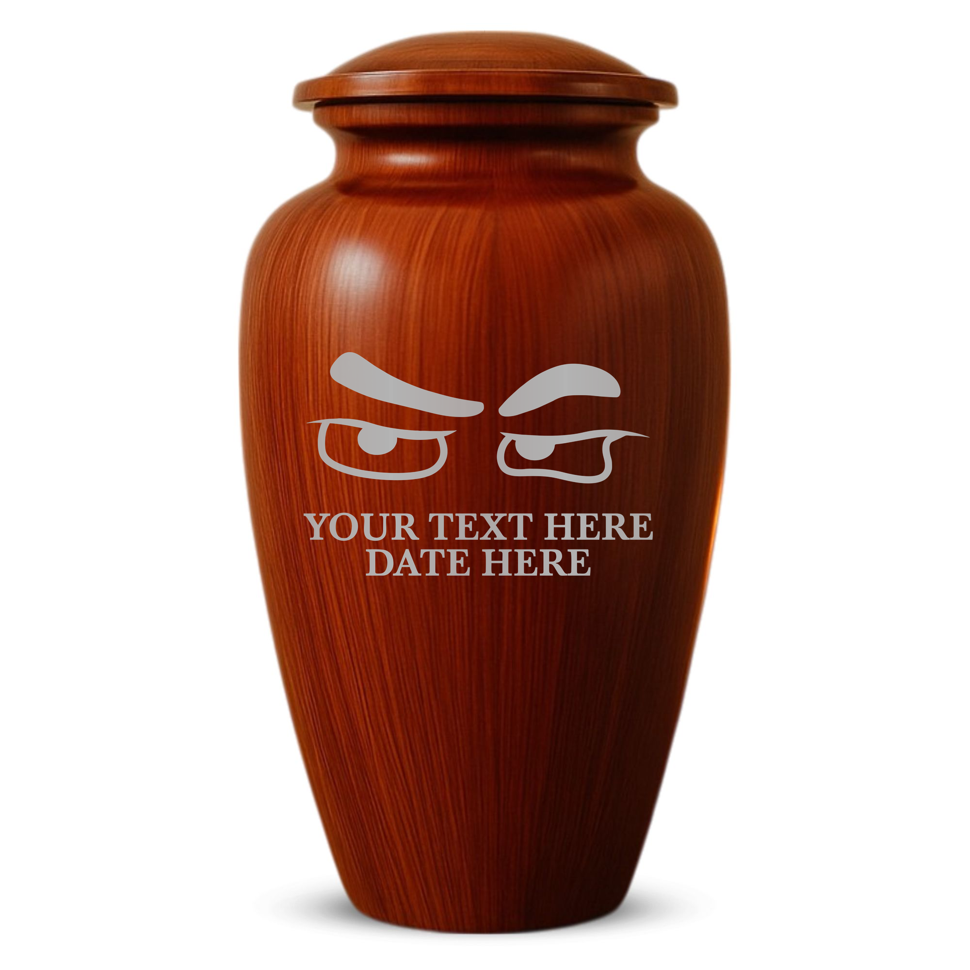Human Cremation Urn - 200 Cubic Inch - Ingrained Wood Style Finish | Funny Eyes