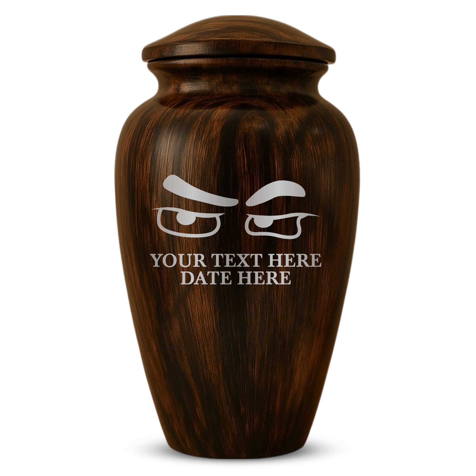 Human Cremation Urn - 200 Cubic Inch - Ingrained Wood Style Finish | Funny Eyes