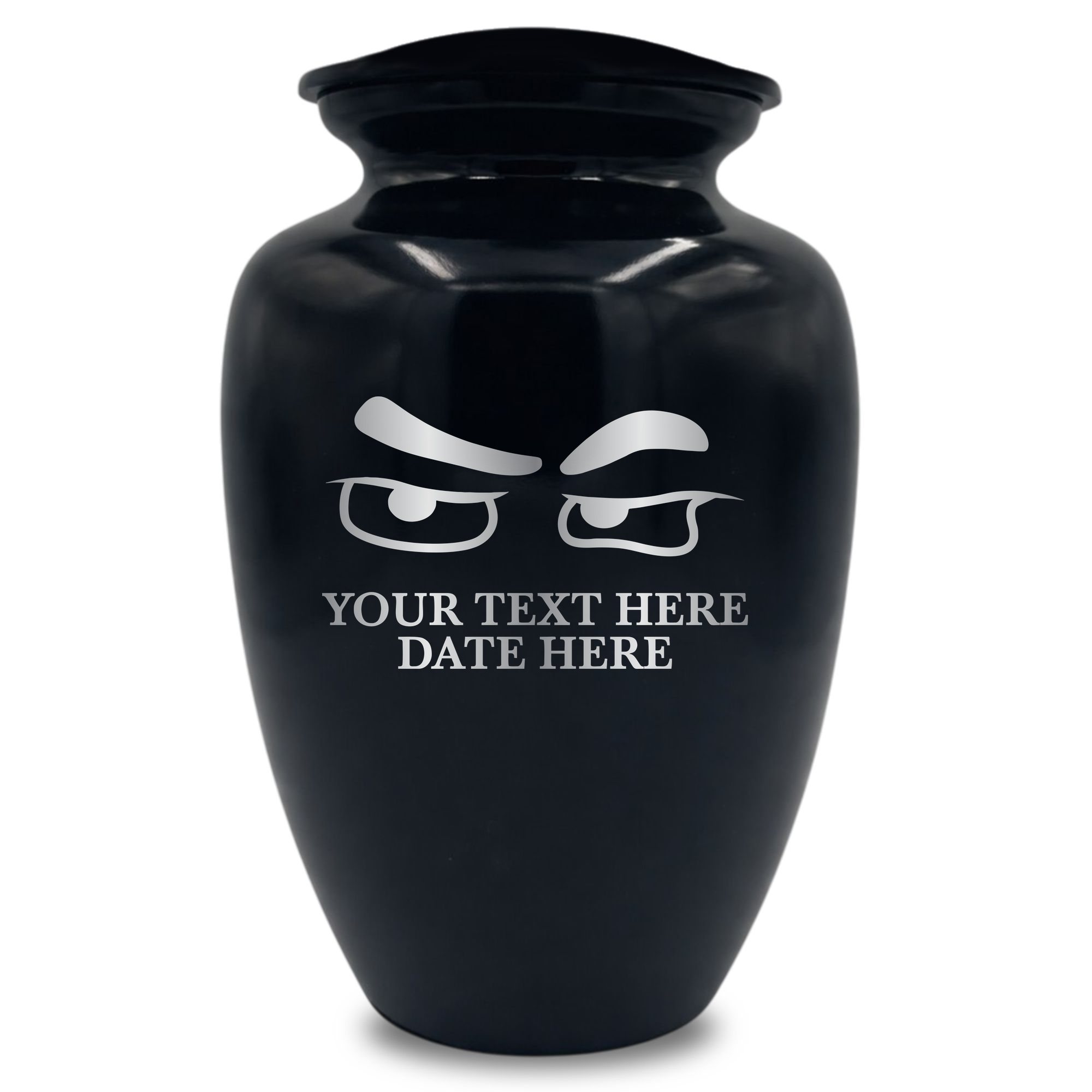 Polished Extra Large Human Cremation Urn 350 Cubic Inch - Engraved Aluminum | Funny Eyes