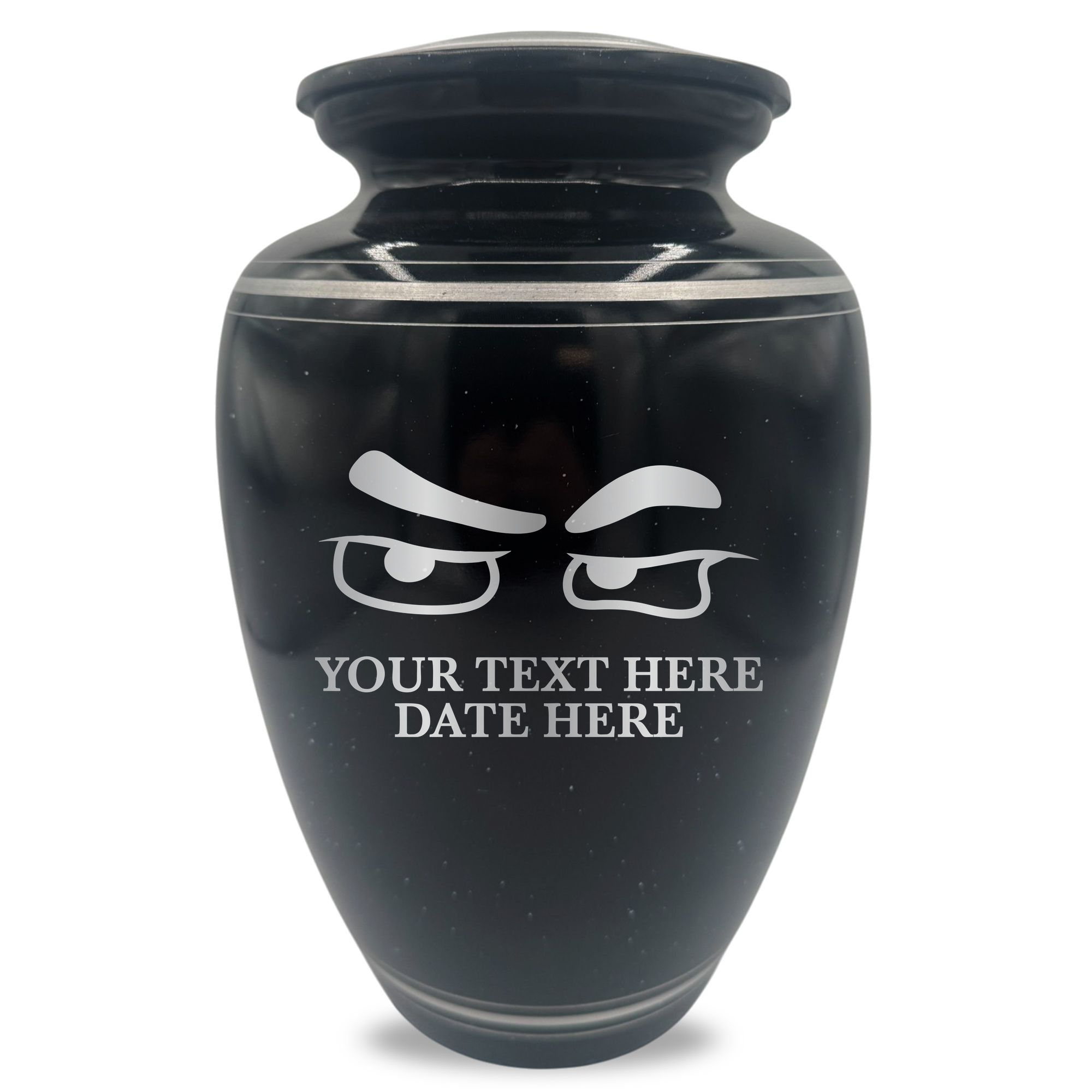 Extra Large Human Cremation Urn - 350 Cubic Inch - Black Spotted Finish with Silver Rim | Funny Eyes