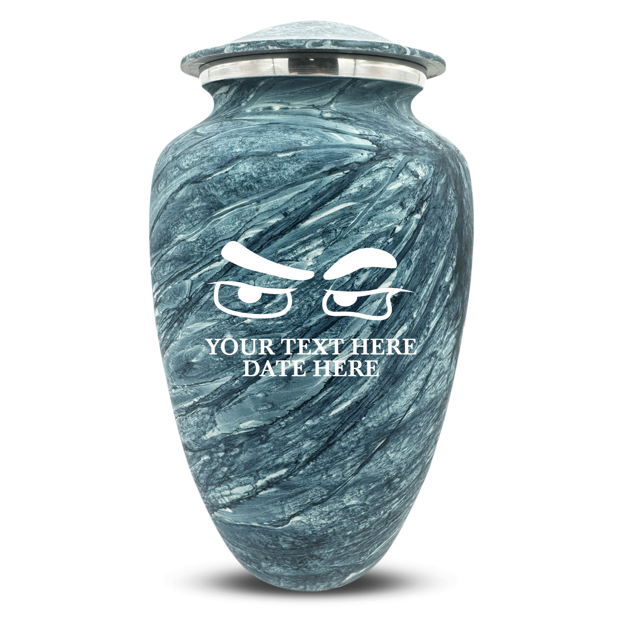 Custom Large Cremation Urn for Human Ashes - Soft Whisper Collection - Funny Eyes Design - Distressed Finish - 200 Cubic Inch