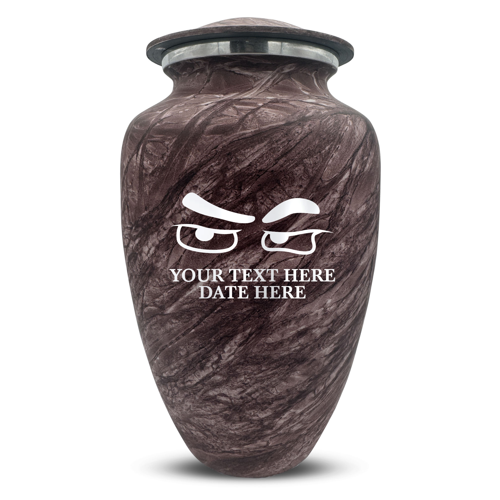 Custom Large Cremation Urn for Human Ashes - Soft Whisper Collection - Funny Eyes Design - Distressed Finish - 200 Cubic Inch