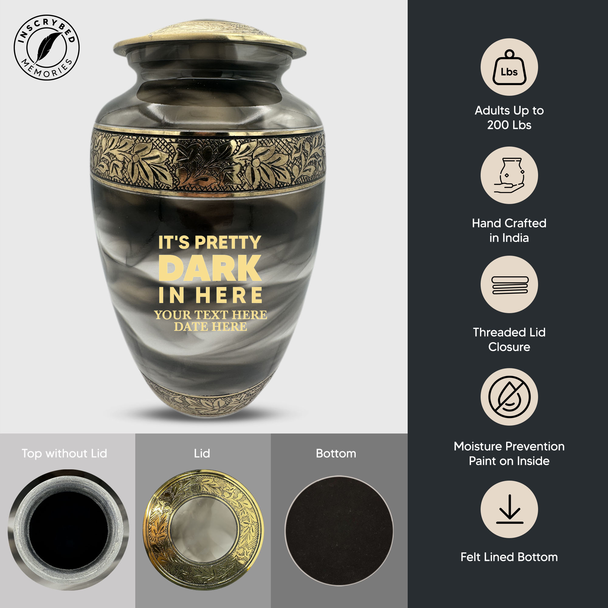 Custom Aluminum Cremation Urn for Human Ashes - Suzesta Pearl White Memorial Urn - Just Funny Urn Design - 200 Cubic Inch