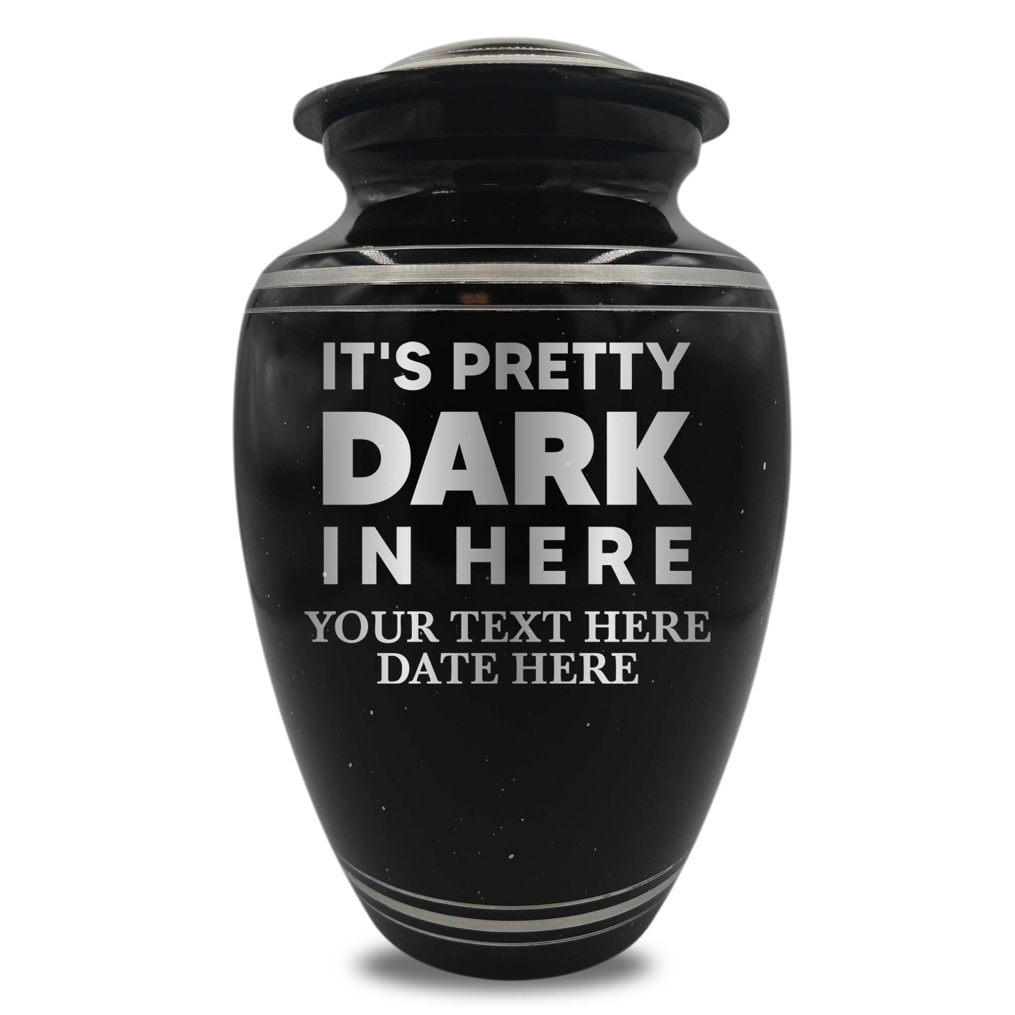 Spotted Black Aluminum with Silver Rim Human Cremation Urn - 200 Cubic Inch | Just Funny Memorial