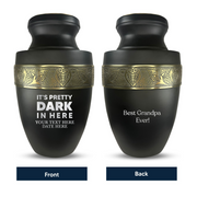 Personalized Adult Human Cremation Urn with Custom Name Date on Gold Rim Container for Ashes and Men or Women Cremains | Elite Just Funny Urn Series | 200 Lbs | Pretty Dark In Here