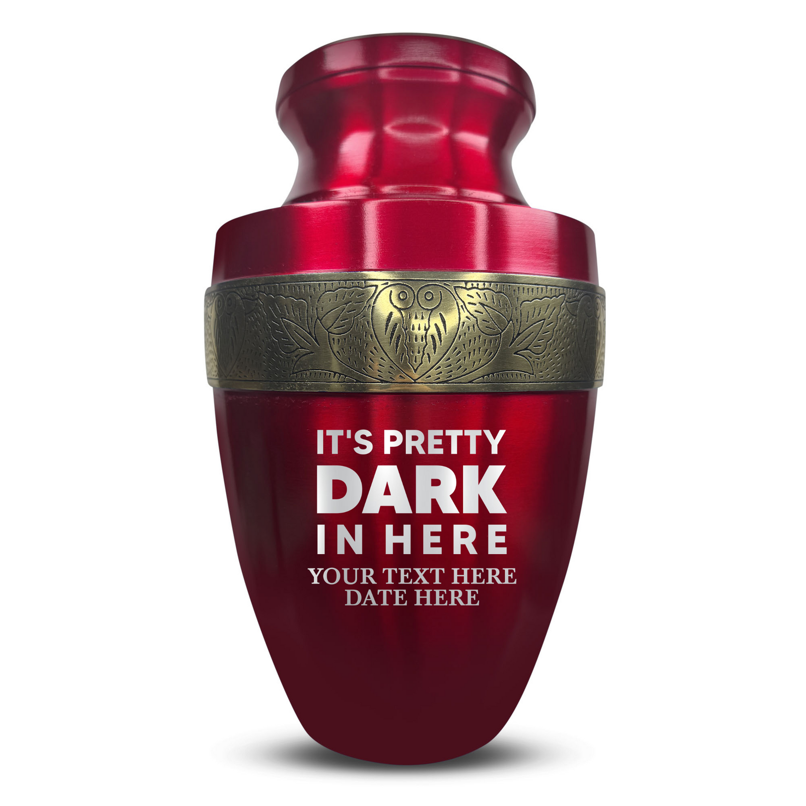Personalized Adult Human Cremation Urn with Custom Name Date on Gold Rim Container for Ashes and Men or Women Cremains | Elite Just Funny Urn Series | 200 Lbs | Pretty Dark In Here
