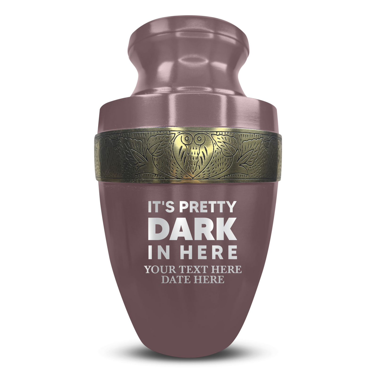Personalized Adult Human Cremation Urn with Custom Name Date on Gold Rim Container for Ashes and Men or Women Cremains | Elite Just Funny Urn Series | 200 Lbs | Pretty Dark In Here