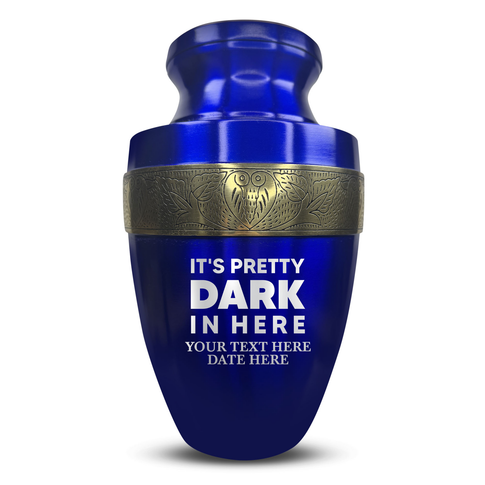Personalized Adult Human Cremation Urn with Custom Name Date on Gold Rim Container for Ashes and Men or Women Cremains | Elite Just Funny Urn Series | 200 Lbs | Pretty Dark In Here