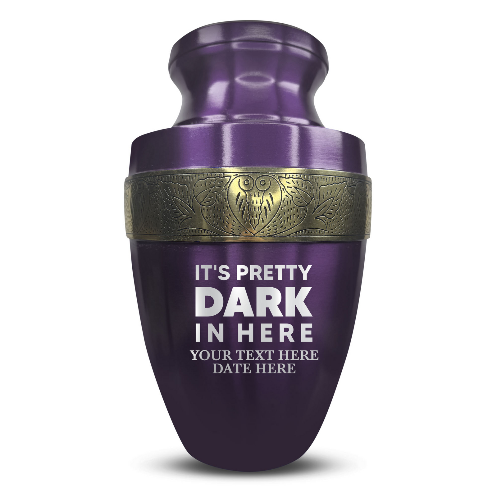 Personalized Adult Human Cremation Urn with Custom Name Date on Gold Rim Container for Ashes and Men or Women Cremains | Elite Just Funny Urn Series | 200 Lbs | Pretty Dark In Here
