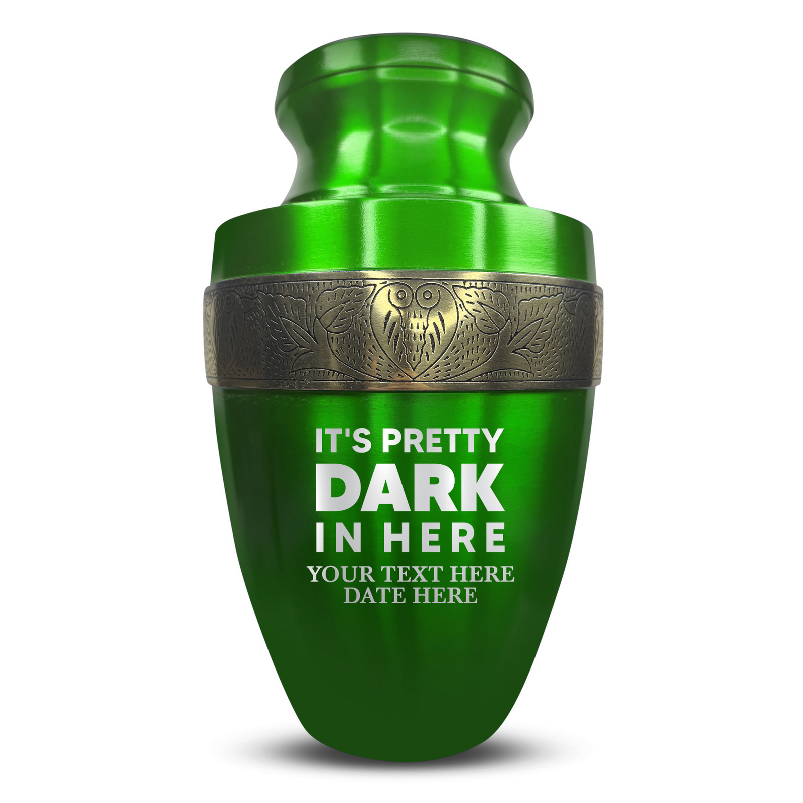 Personalized Adult Human Cremation Urn with Custom Name Date on Gold Rim Container for Ashes and Men or Women Cremains | Elite Just Funny Urn Series | 200 Lbs | Pretty Dark In Here