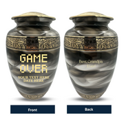Custom Aluminum Human Urns - Suzesta Pearl White Memorial Urn - Funny Gaming Design - 200 Cubic Inch