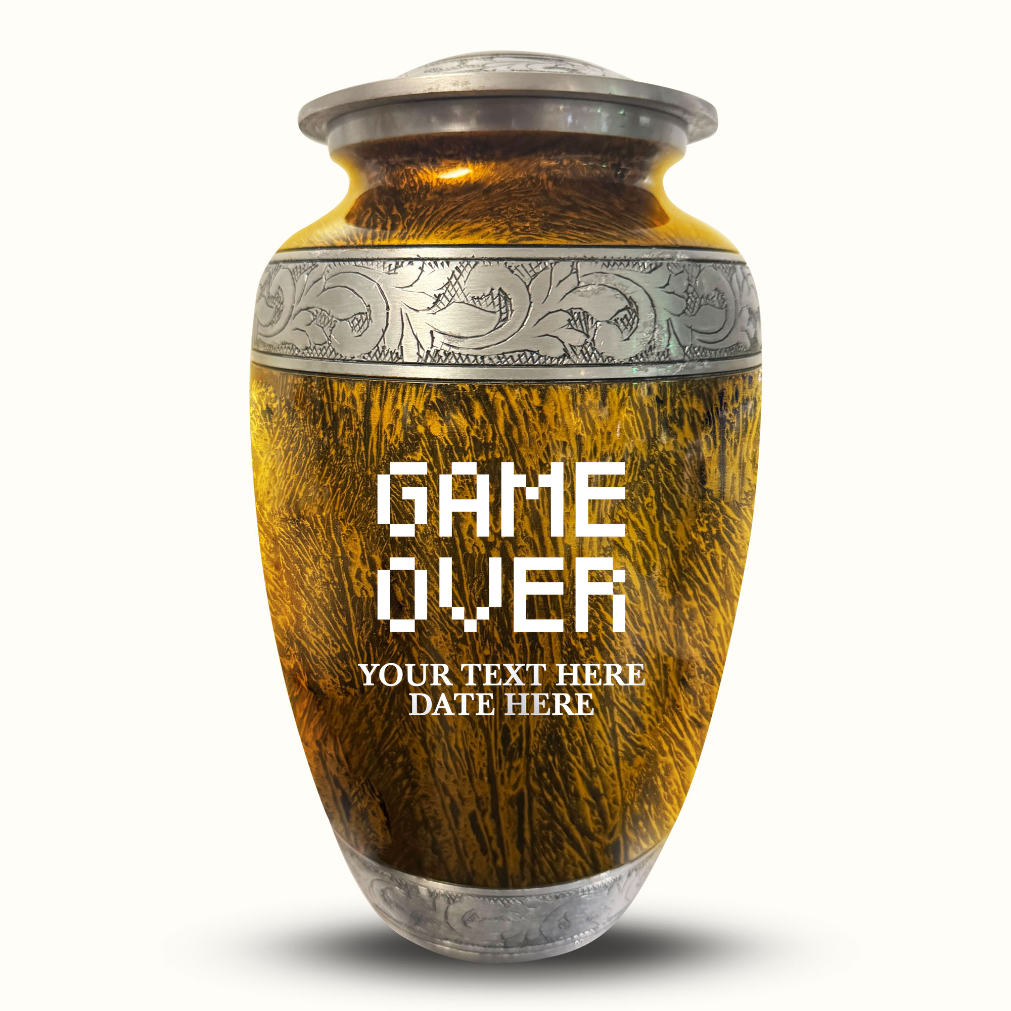 Custom Large Cremation Urn for Human Ashes - Elevate Collection - Funny Gaming Design - Distressed Finish - 200 Cubic Inch