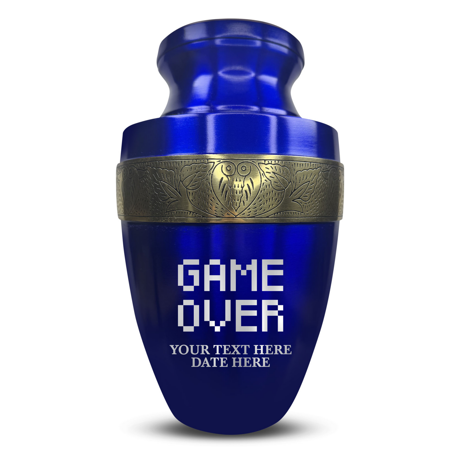 Custom Aluminum Human Urn - Funny Gaming Design - Elite Collection with Gold Inlay - 200 Cubic Inch