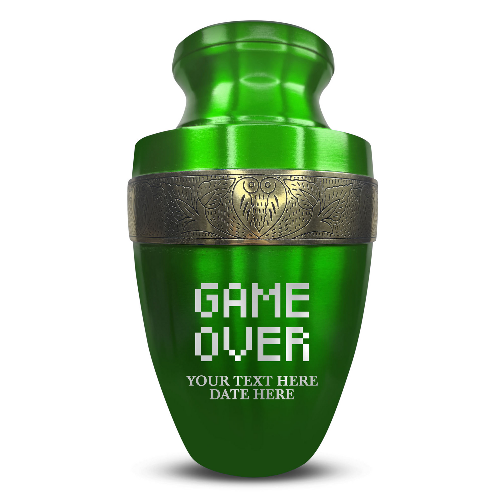 Custom Aluminum Human Urn - Funny Gaming Design - Elite Collection with Gold Inlay - 200 Cubic Inch