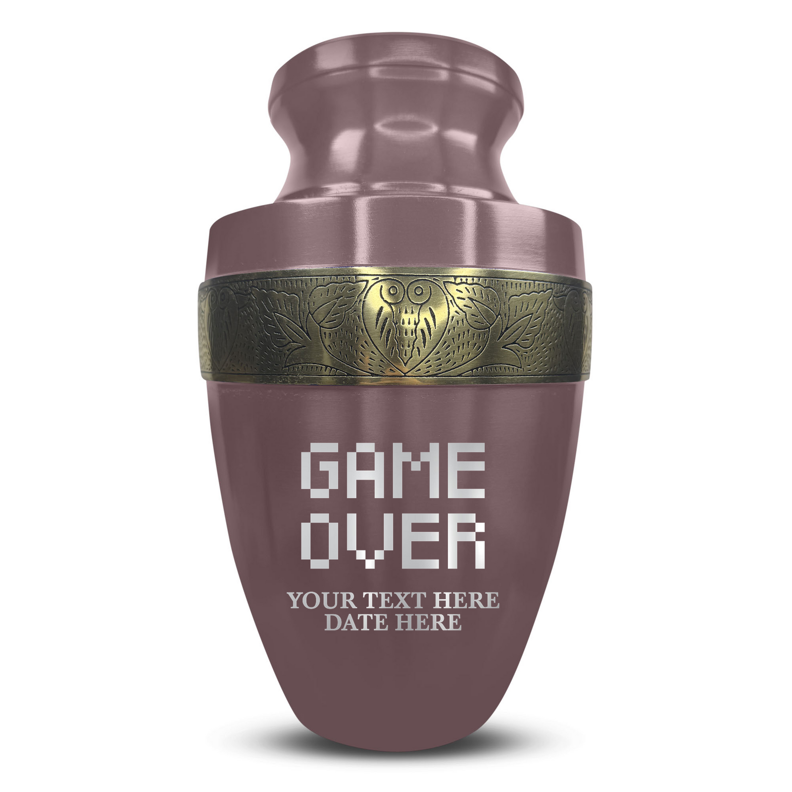 Custom Aluminum Human Urn - Funny Gaming Design - Elite Collection with Gold Inlay - 200 Cubic Inch