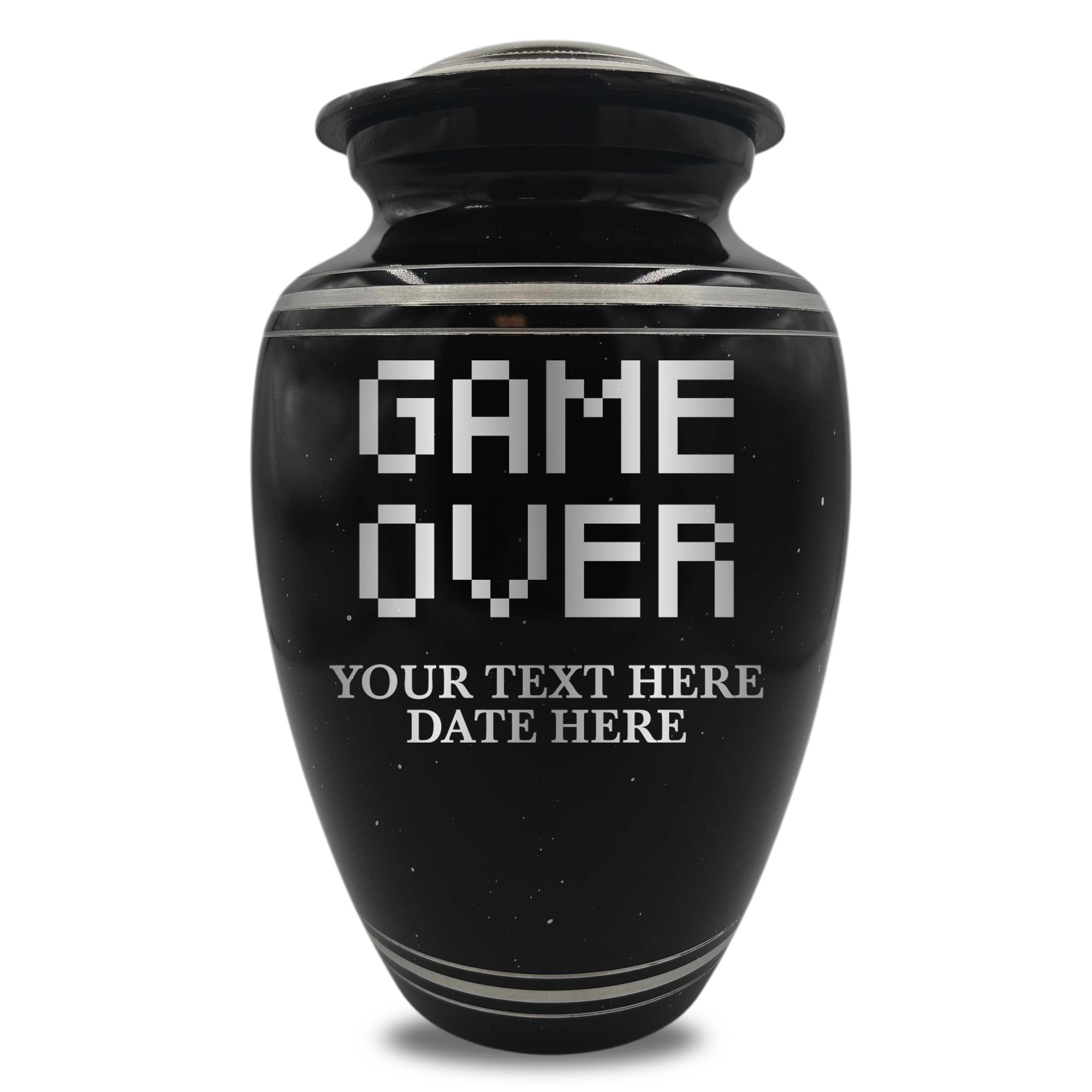 Spotted Black Aluminum with Silver Rim Human Cremation Urn - 200 Cubic Inch | Gaming Memorial