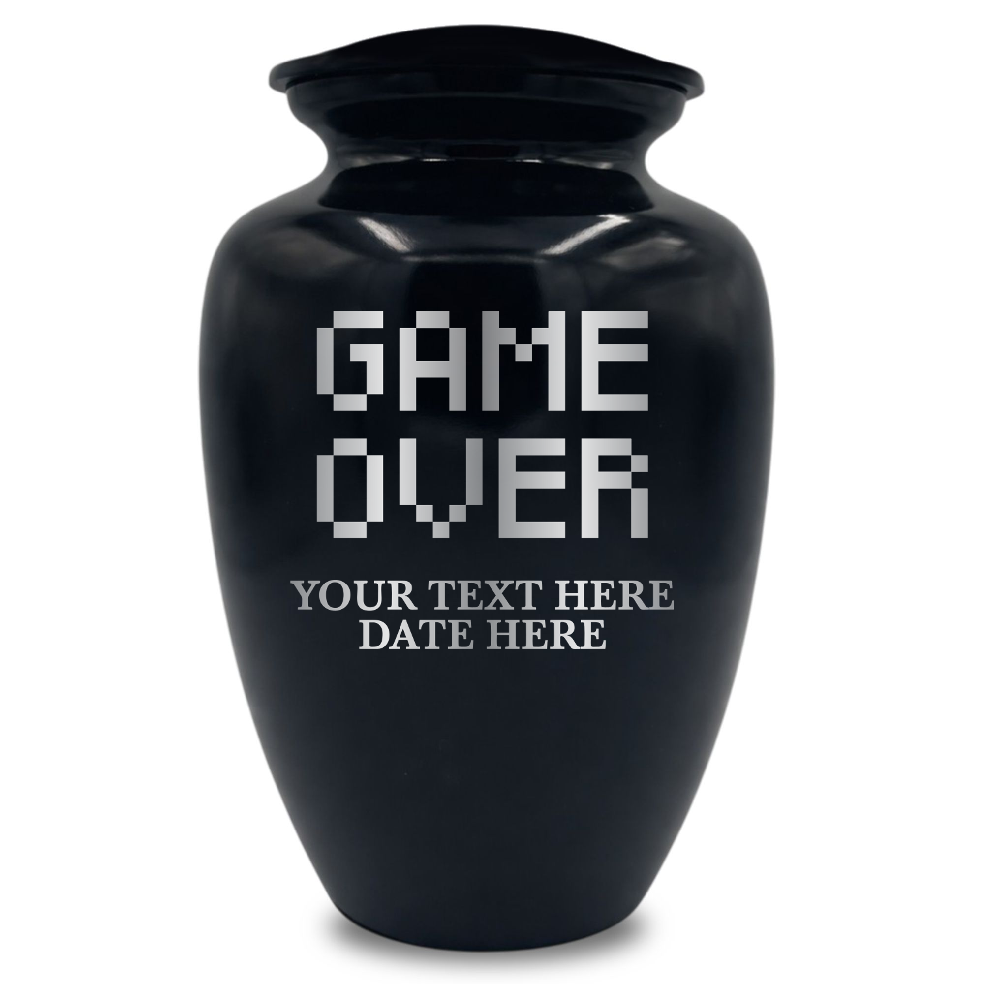 Polished Extra Large Human Cremation Urn 350 Cubic Inch - Engraved Aluminum | Gaming Memorial Collection
