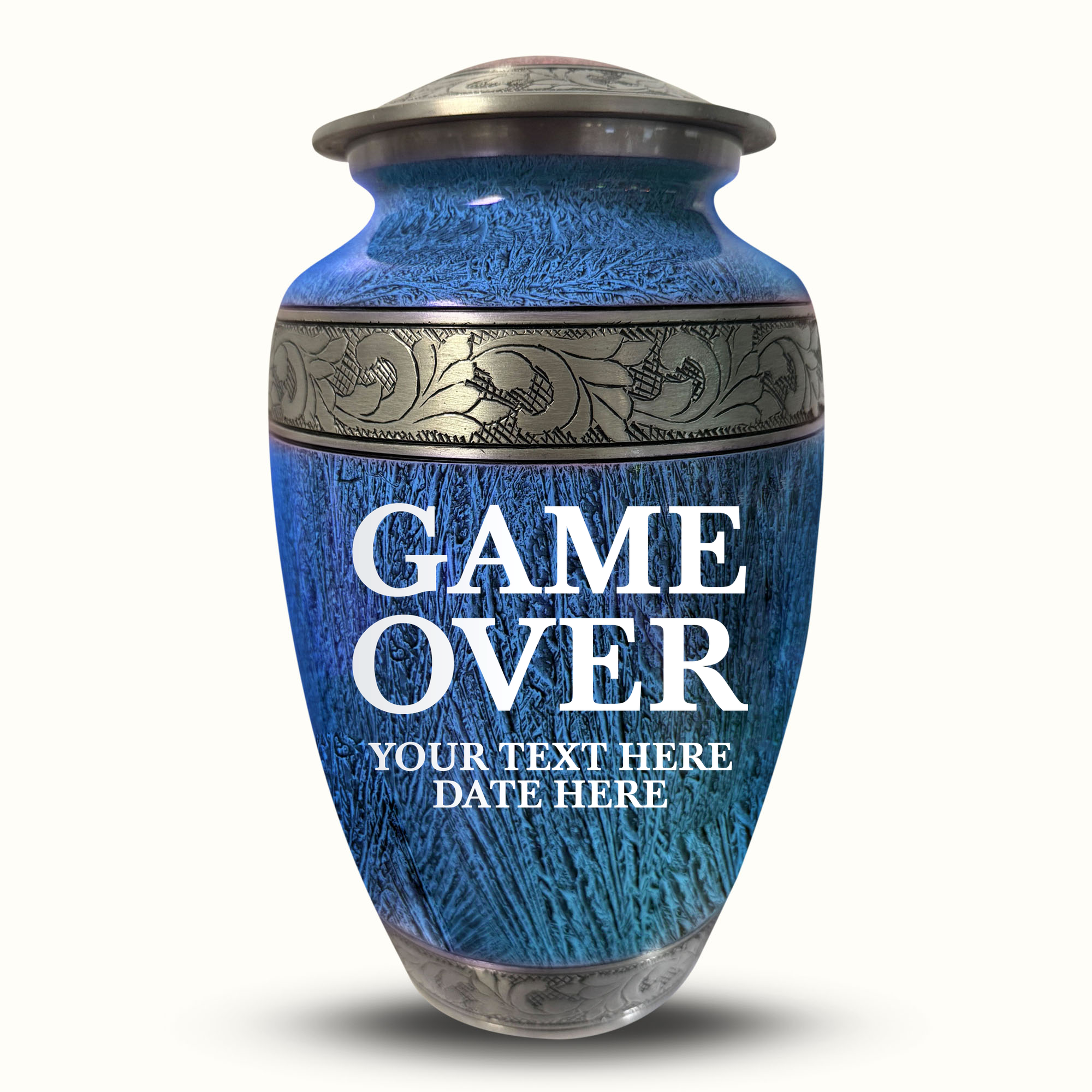 Custom Large Cremation Urn for Human Ashes - Elevate Collection - Funny Gaming Design - Distressed Finish - 200 Cubic Inch
