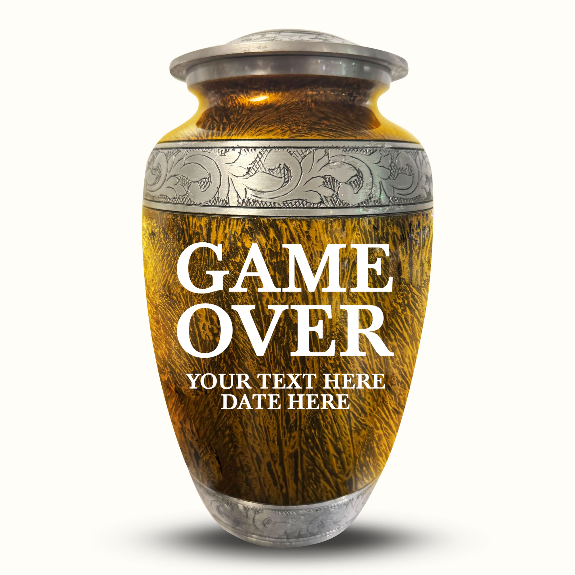Custom Large Cremation Urn for Human Ashes - Elevate Collection - Funny Gaming Design - Distressed Finish - 200 Cubic Inch